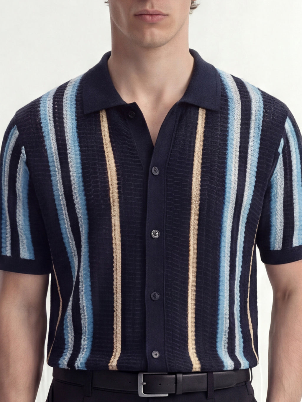 Highlander Men Navy Blue Self Design Relaxed Fit Casual Shirt - Navy Blue - Image 5