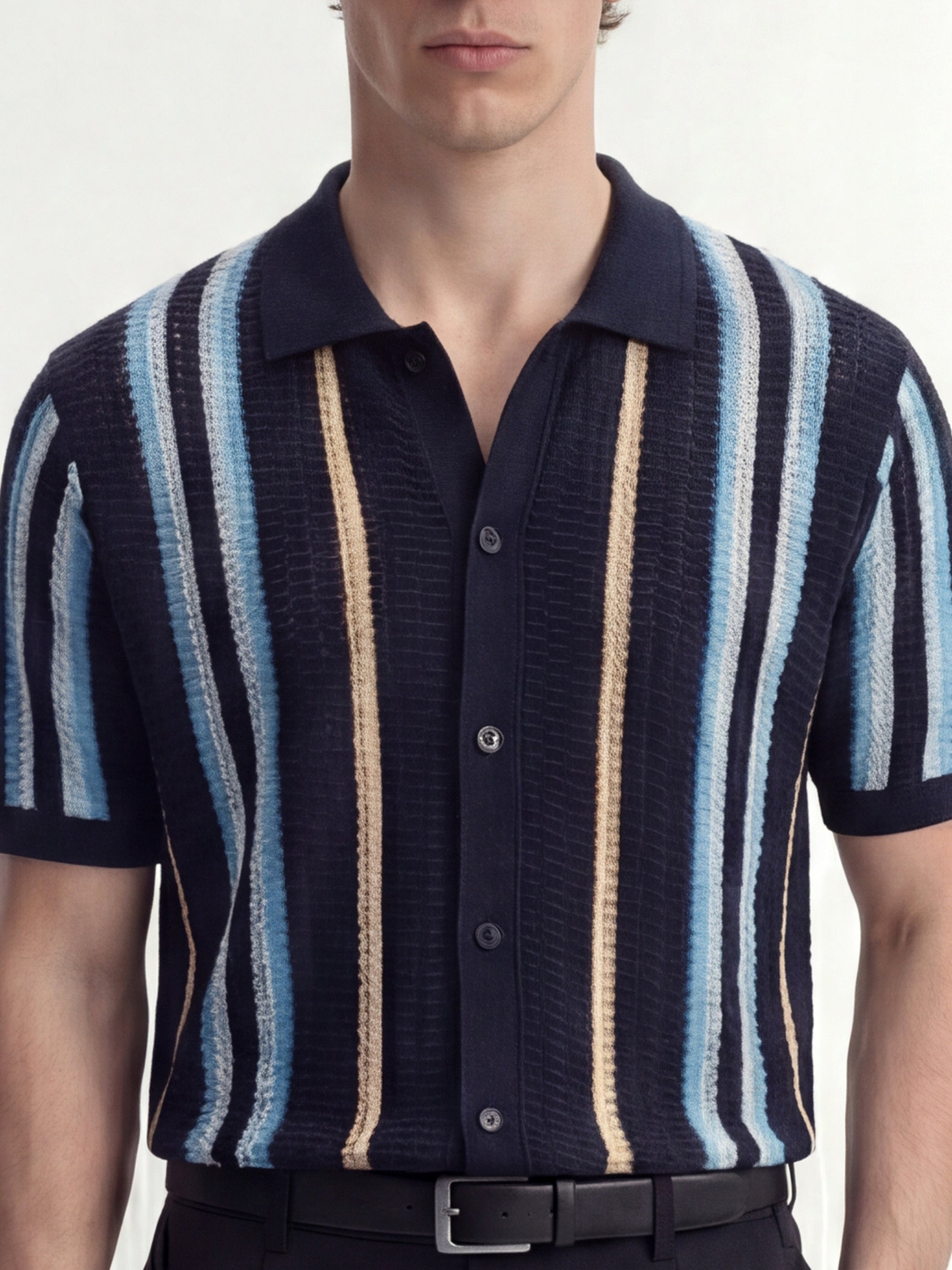 Highlander Men Navy Blue Self Design Relaxed Fit Casual Shirt - Navy Blue - Image 5
