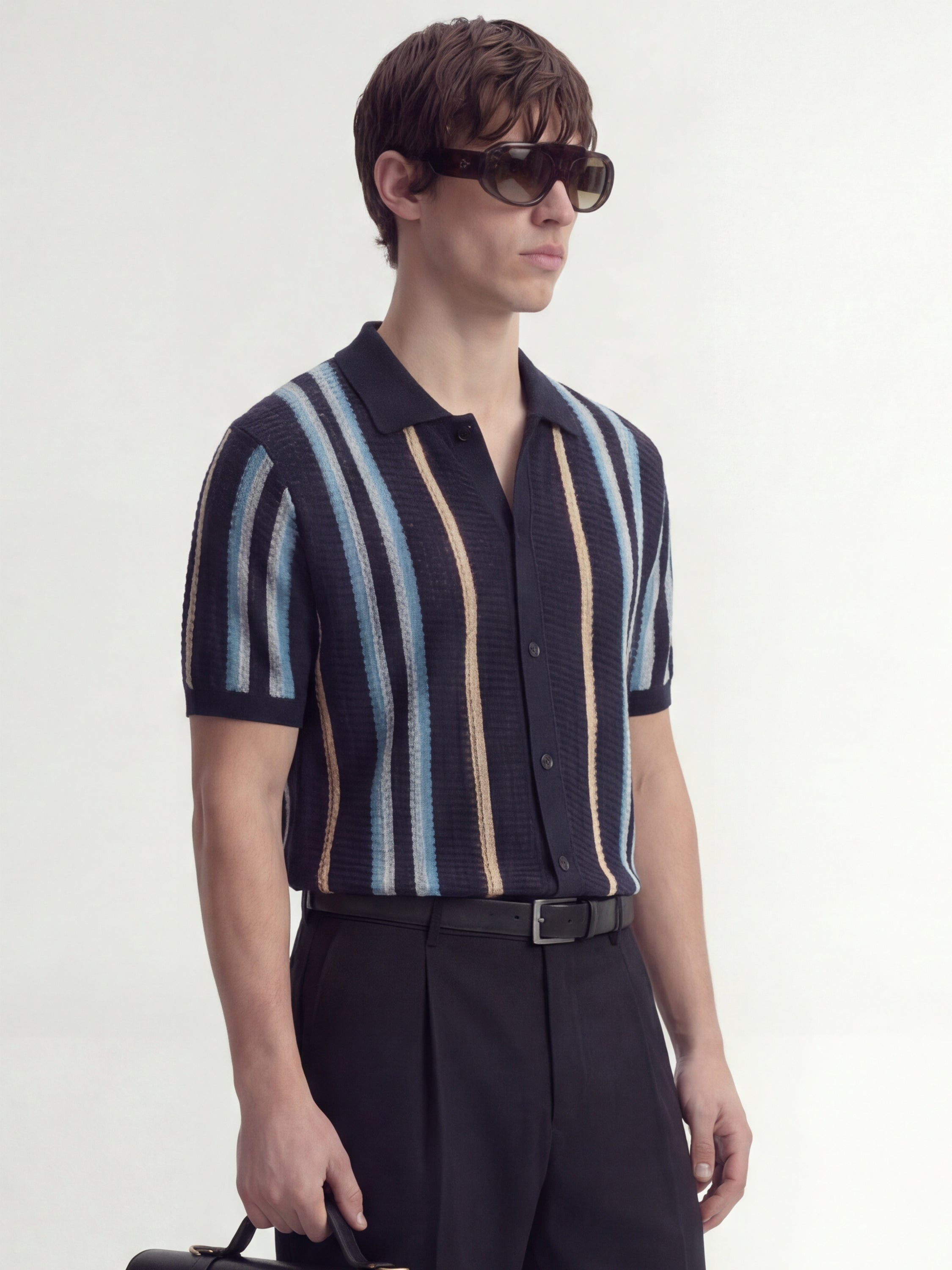 Highlander Men Navy Blue Self Design Relaxed Fit Casual Shirt - Navy Blue - Image 6