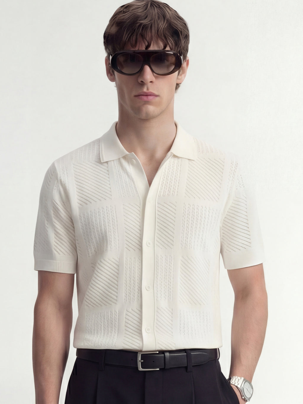 Highlander Men Off White Self Design Relaxed Fit Casual Shirt - Off White - Image 1