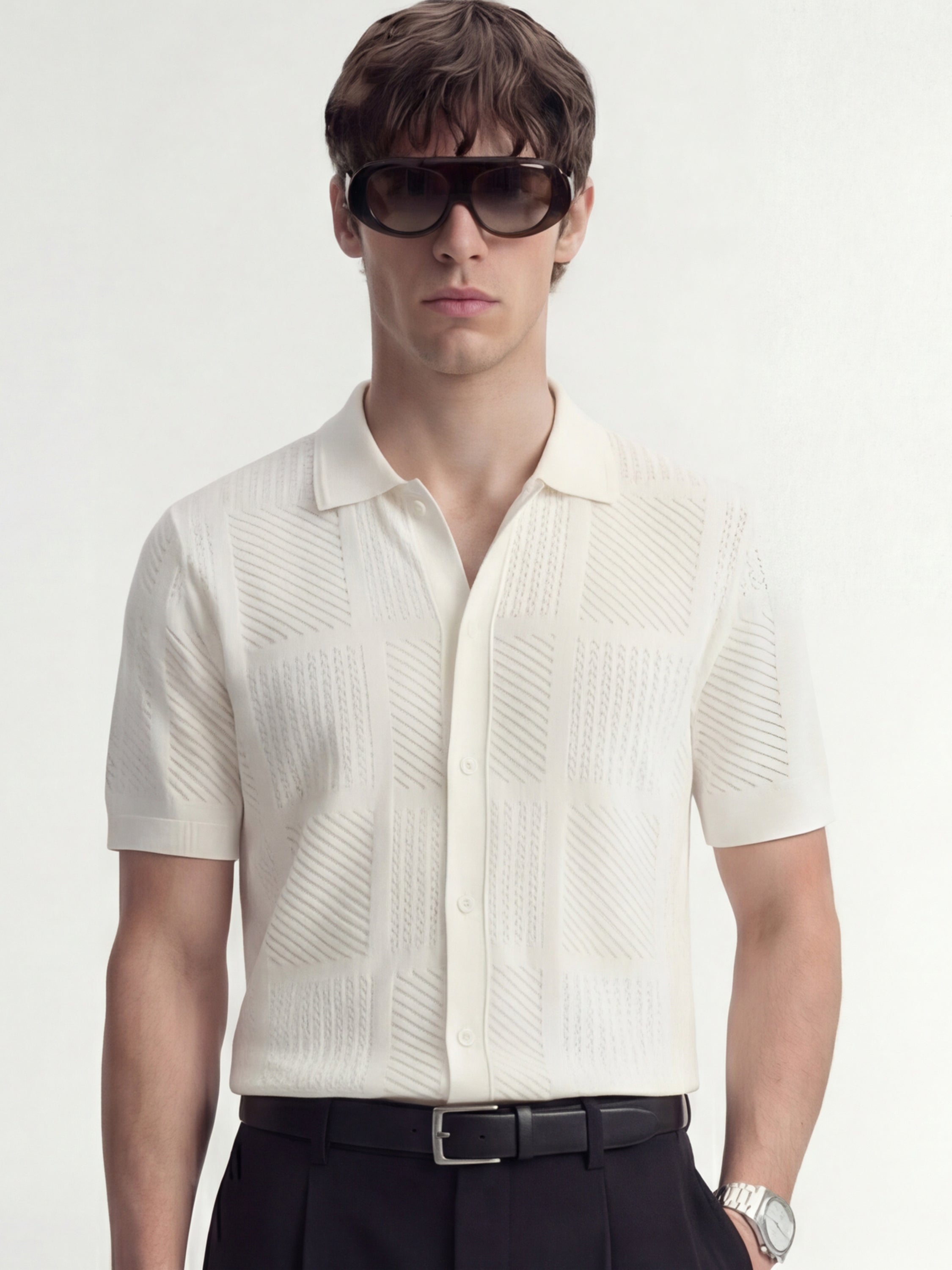 Highlander Men Off White Self Design Relaxed Fit Casual Shirt - Off White - Image 1