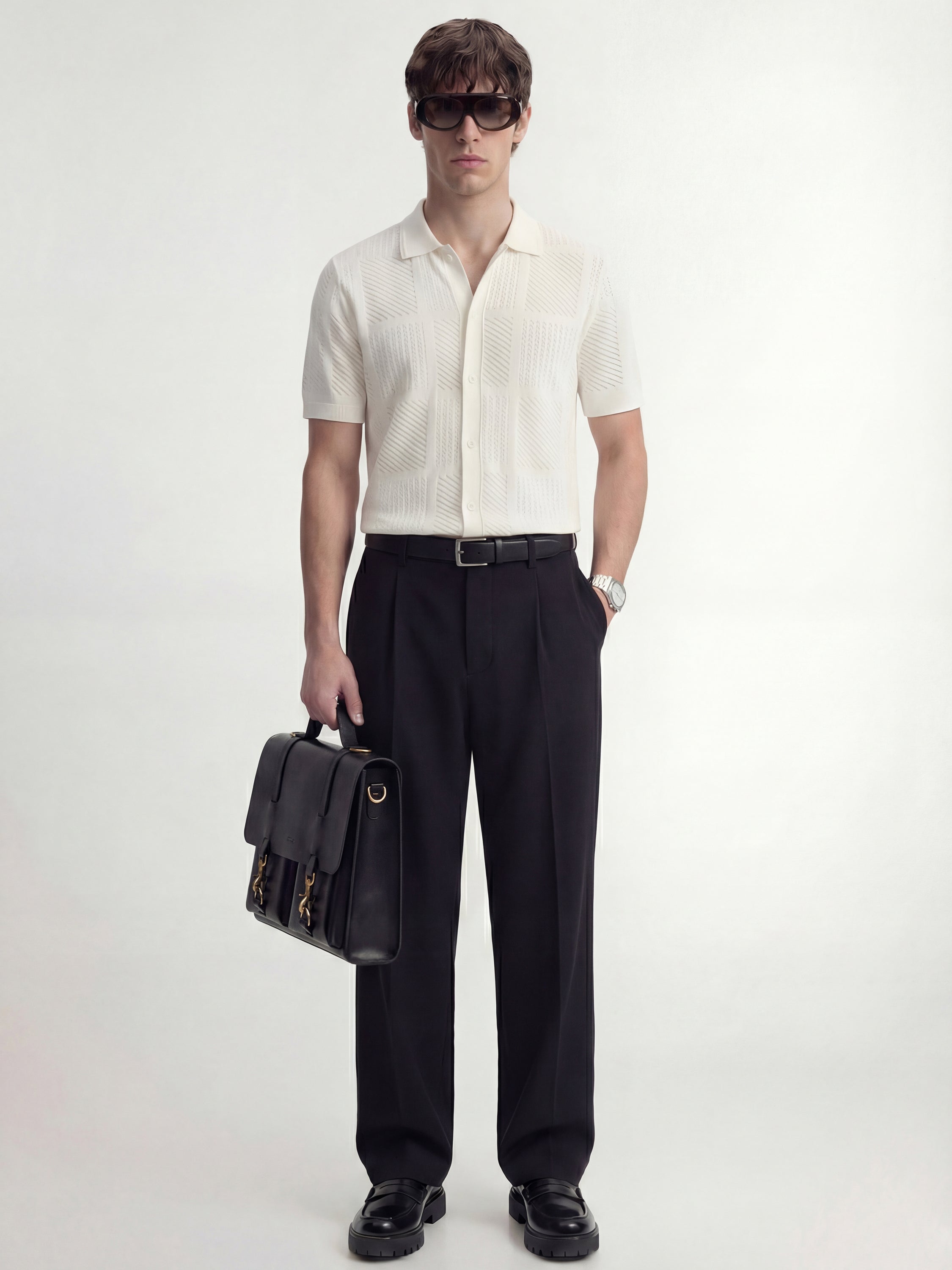 Highlander Men Off White Self Design Relaxed Fit Casual Shirt - Off White - Image 2