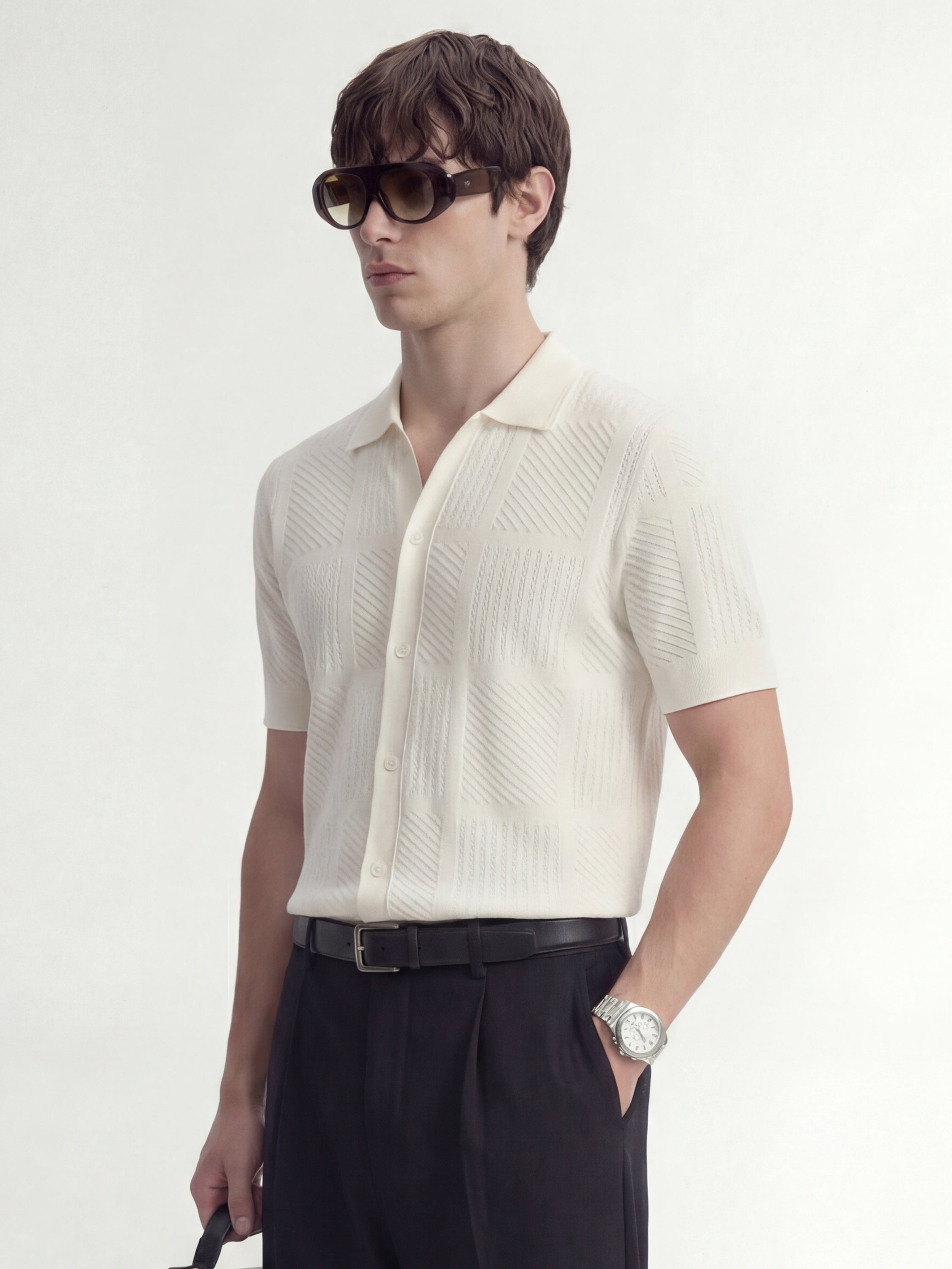 Highlander Men Off White Self Design Relaxed Fit Casual Shirt - Off White - Image 4
