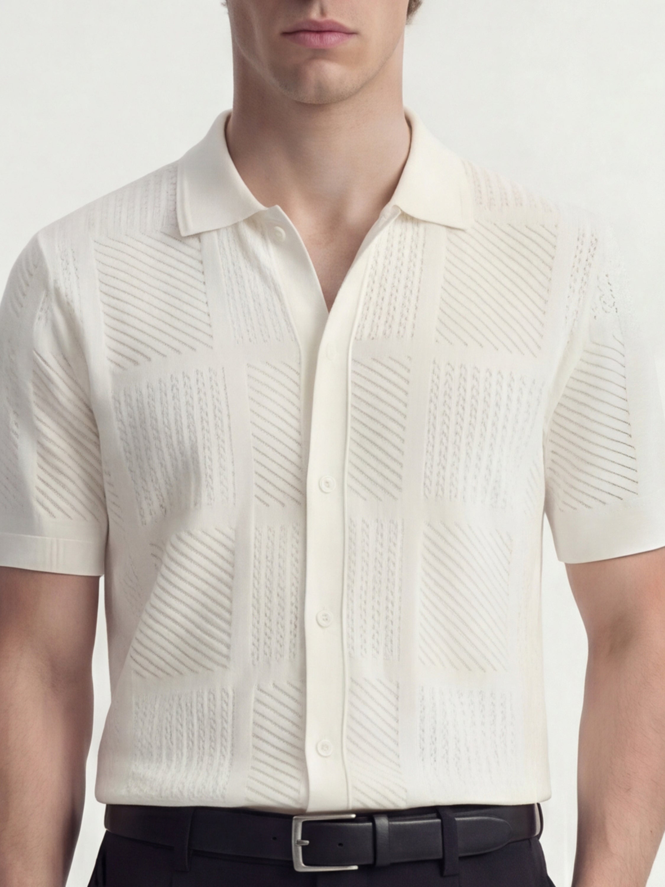 Highlander Men Off White Self Design Relaxed Fit Casual Shirt - Off White - Image 5