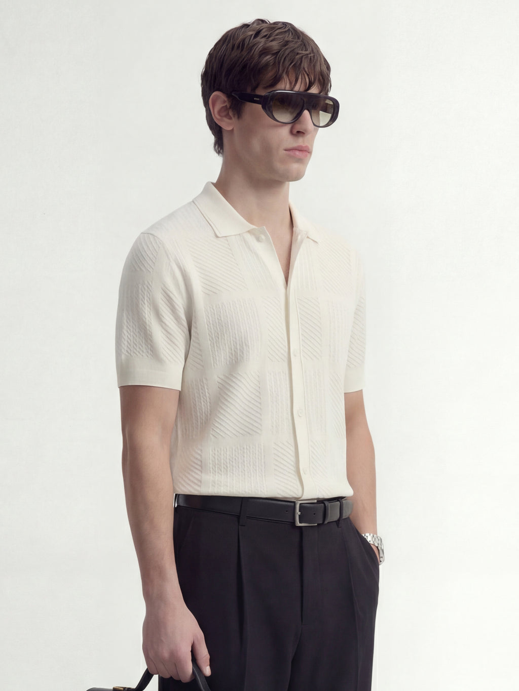 Highlander Men Off White Self Design Relaxed Fit Casual Shirt - Off White - Image 6