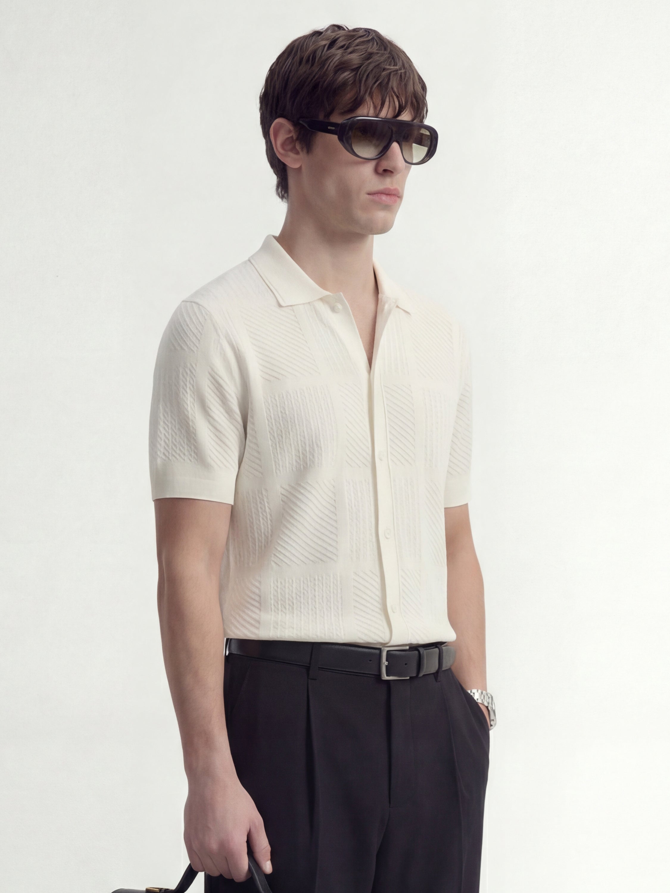 Highlander Men Off White Self Design Relaxed Fit Casual Shirt - Off White - Image 6