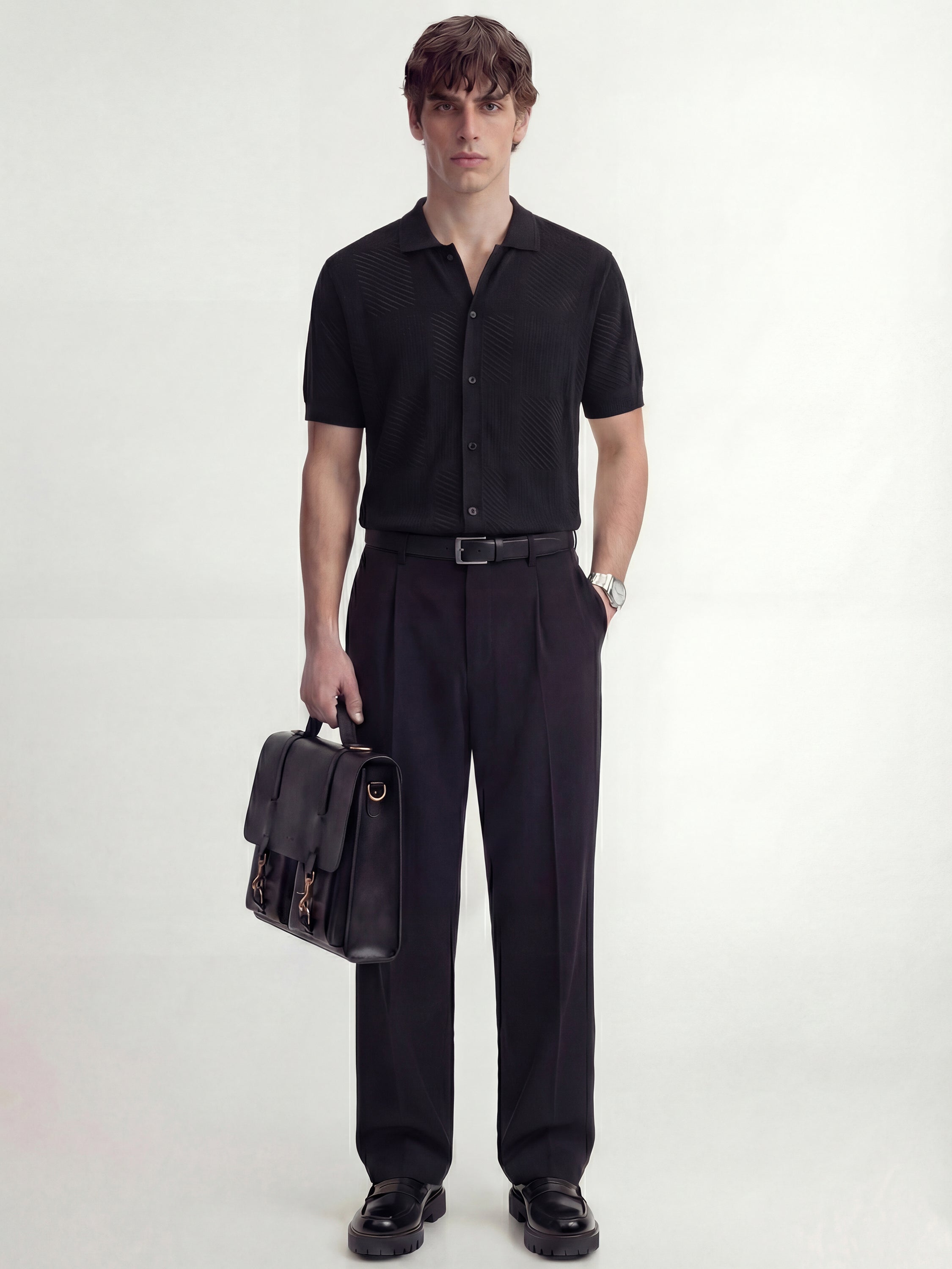 Highlander Men Black Self Design Relaxed Fit Casual Shirt - Black - Image 2