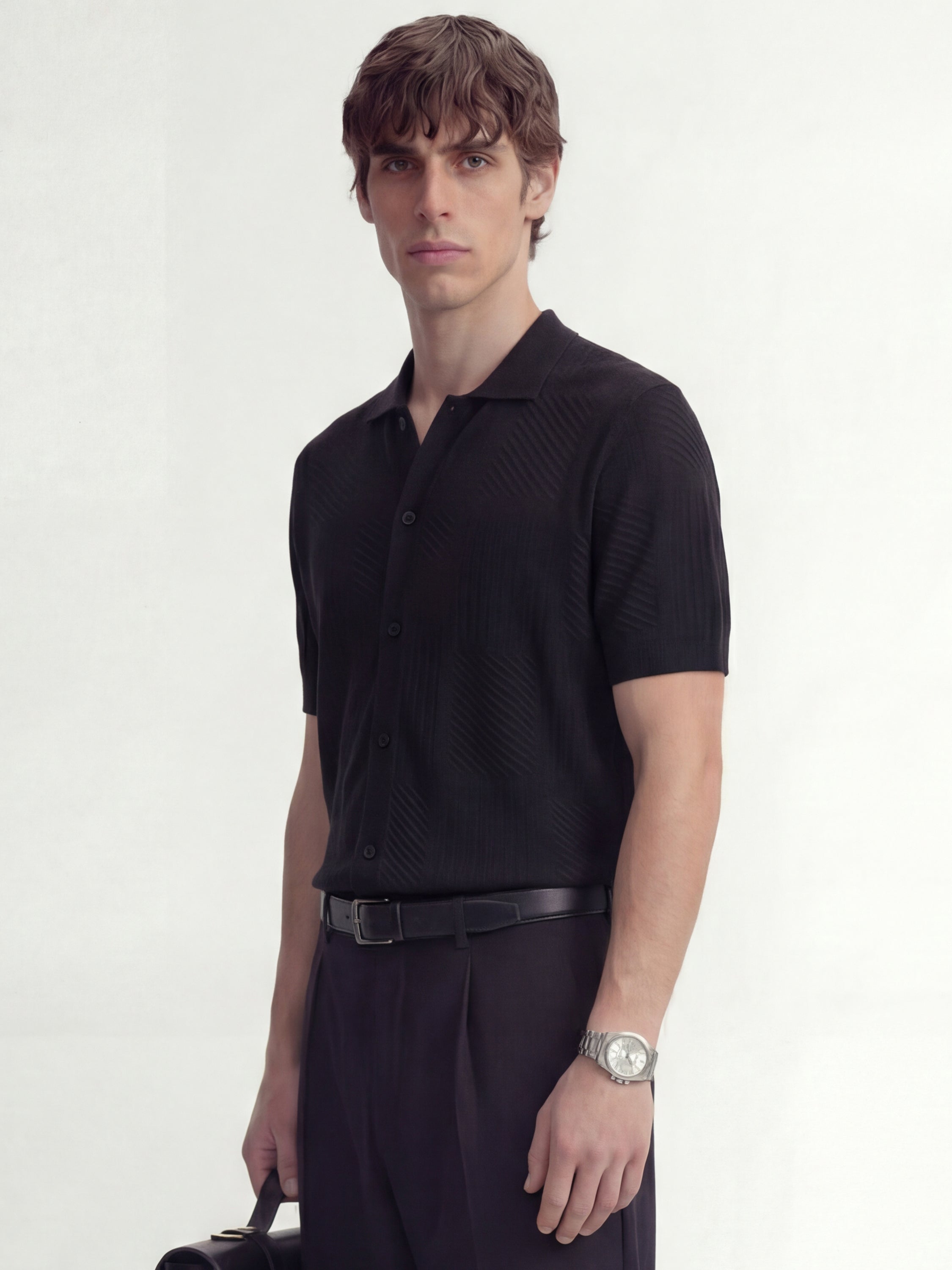 Highlander Men Black Self Design Relaxed Fit Casual Shirt - Black - Image 4