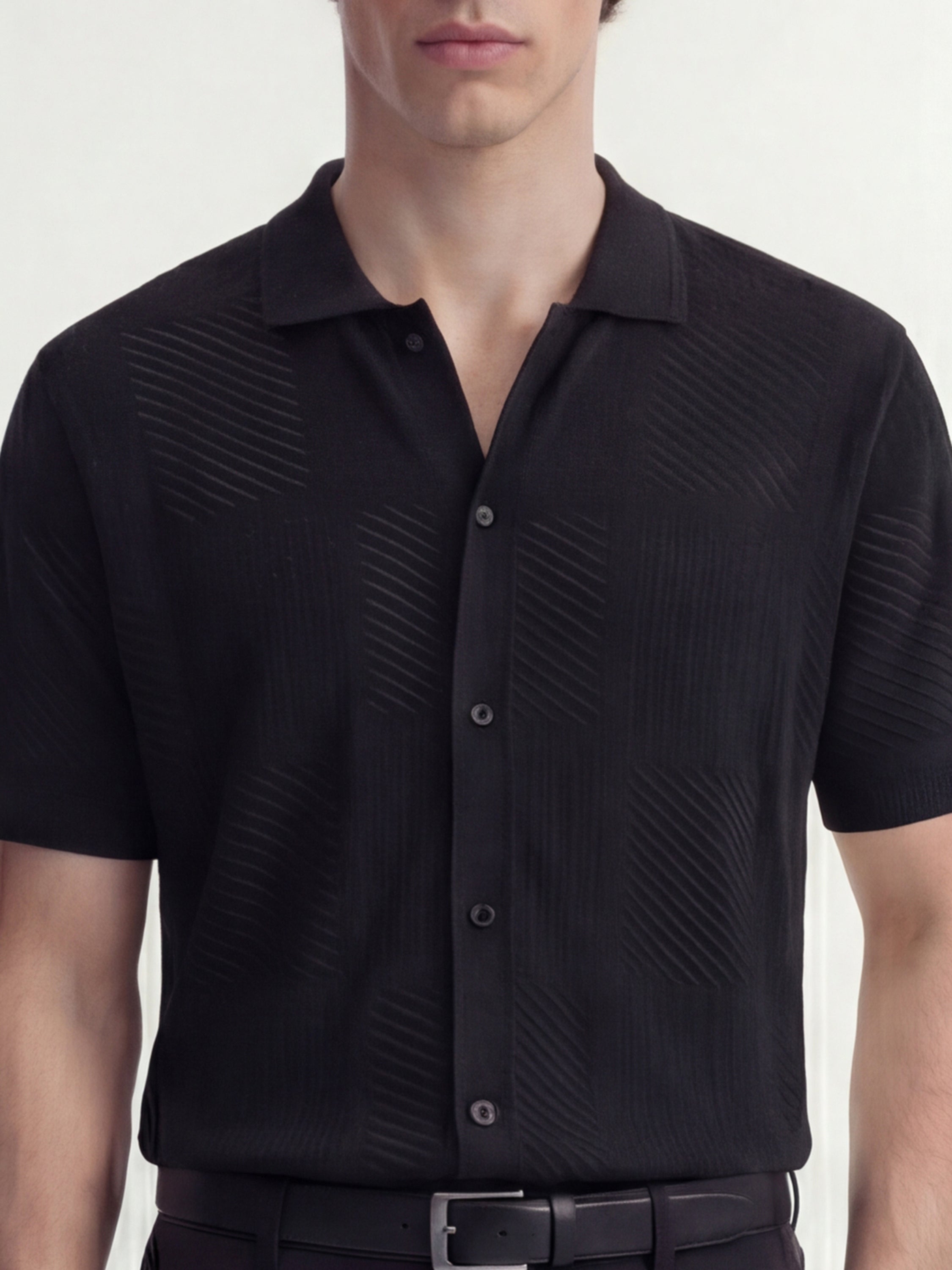 Highlander Men Black Self Design Relaxed Fit Casual Shirt - Black - Image 5