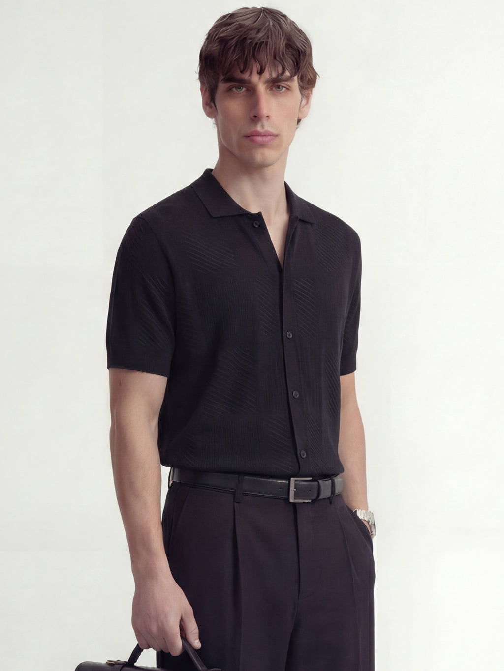 Highlander Men Black Self Design Relaxed Fit Casual Shirt - Black - Image 6