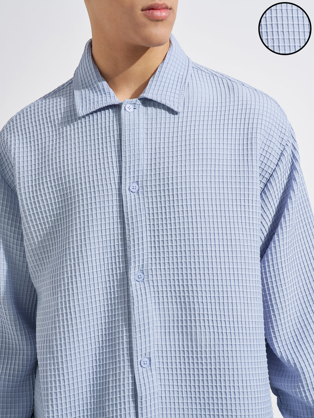 Highlander Men Blue Self Design Boxy Fit Casual Shirt