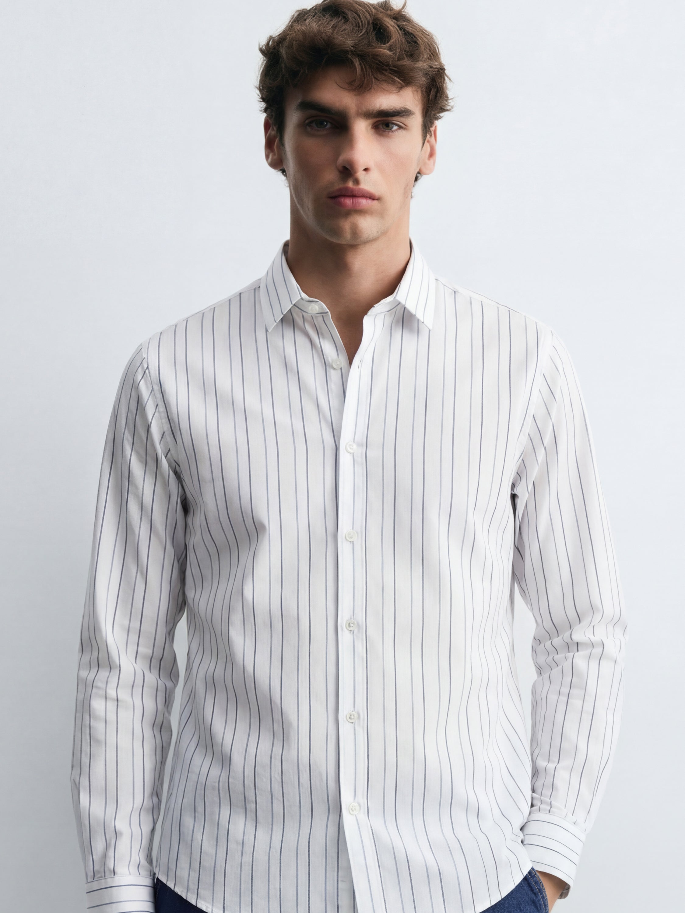 Highlander Men White Striped Slim Fit Casual Shirt - White - Image 1