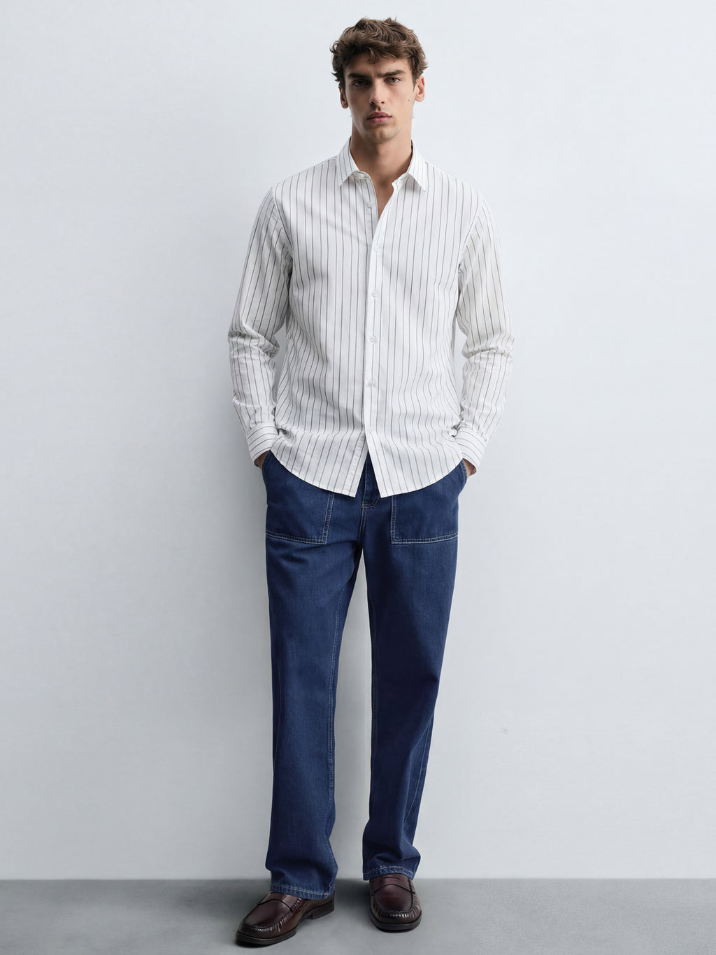 Highlander Men White Striped Slim Fit Casual Shirt - White - Image 2