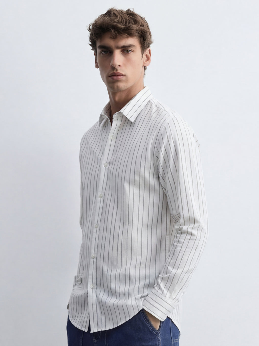 Highlander Men White Striped Slim Fit Casual Shirt - White - Image 4