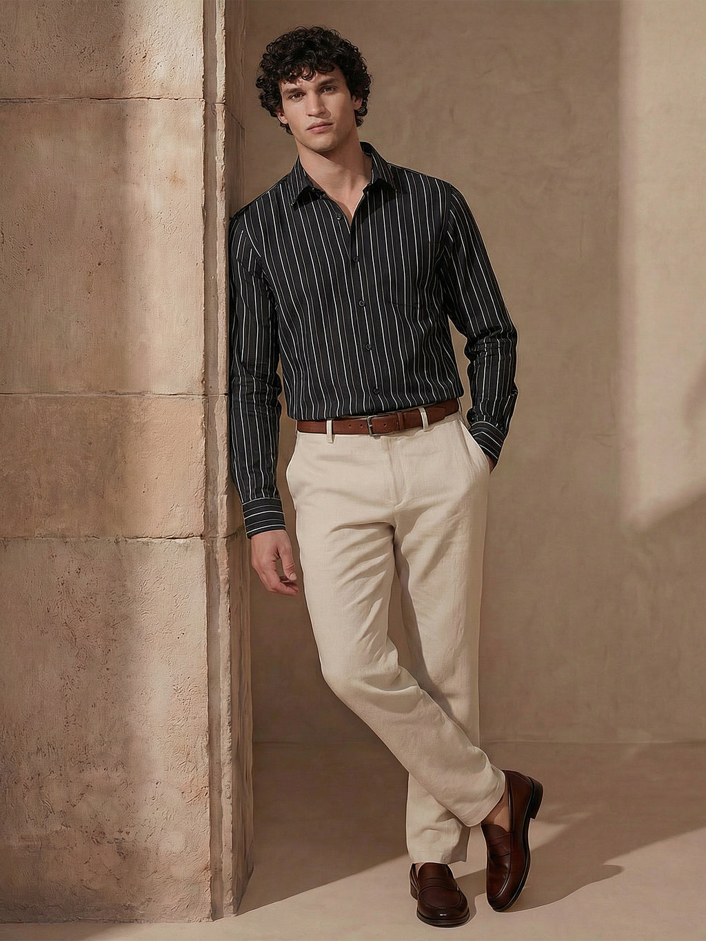 Highlander Men Black Striped Slim Fit Casual Shirt - Black - Image 2
