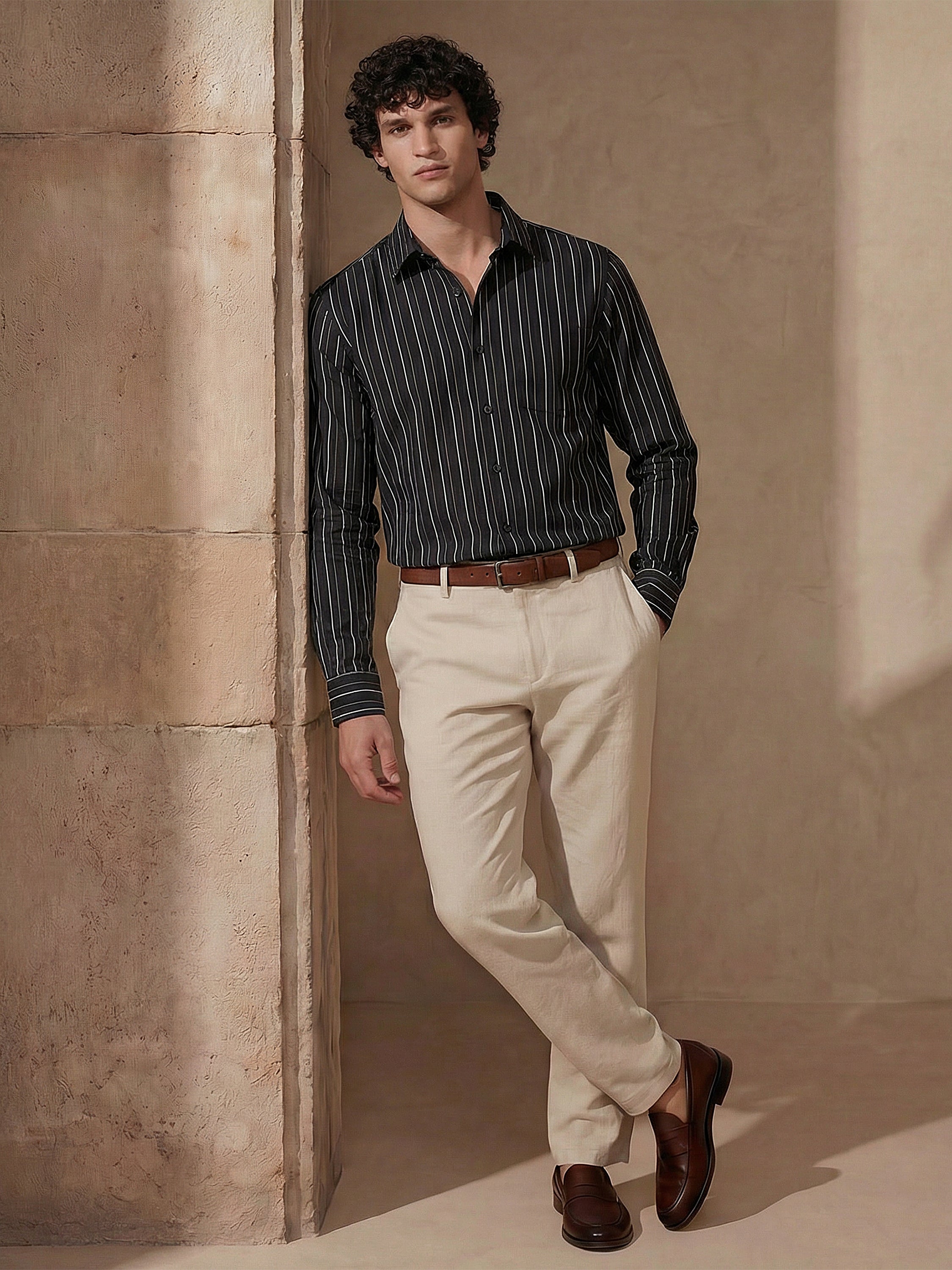 Highlander Men Black Striped Slim Fit Casual Shirt - Black - Image 2