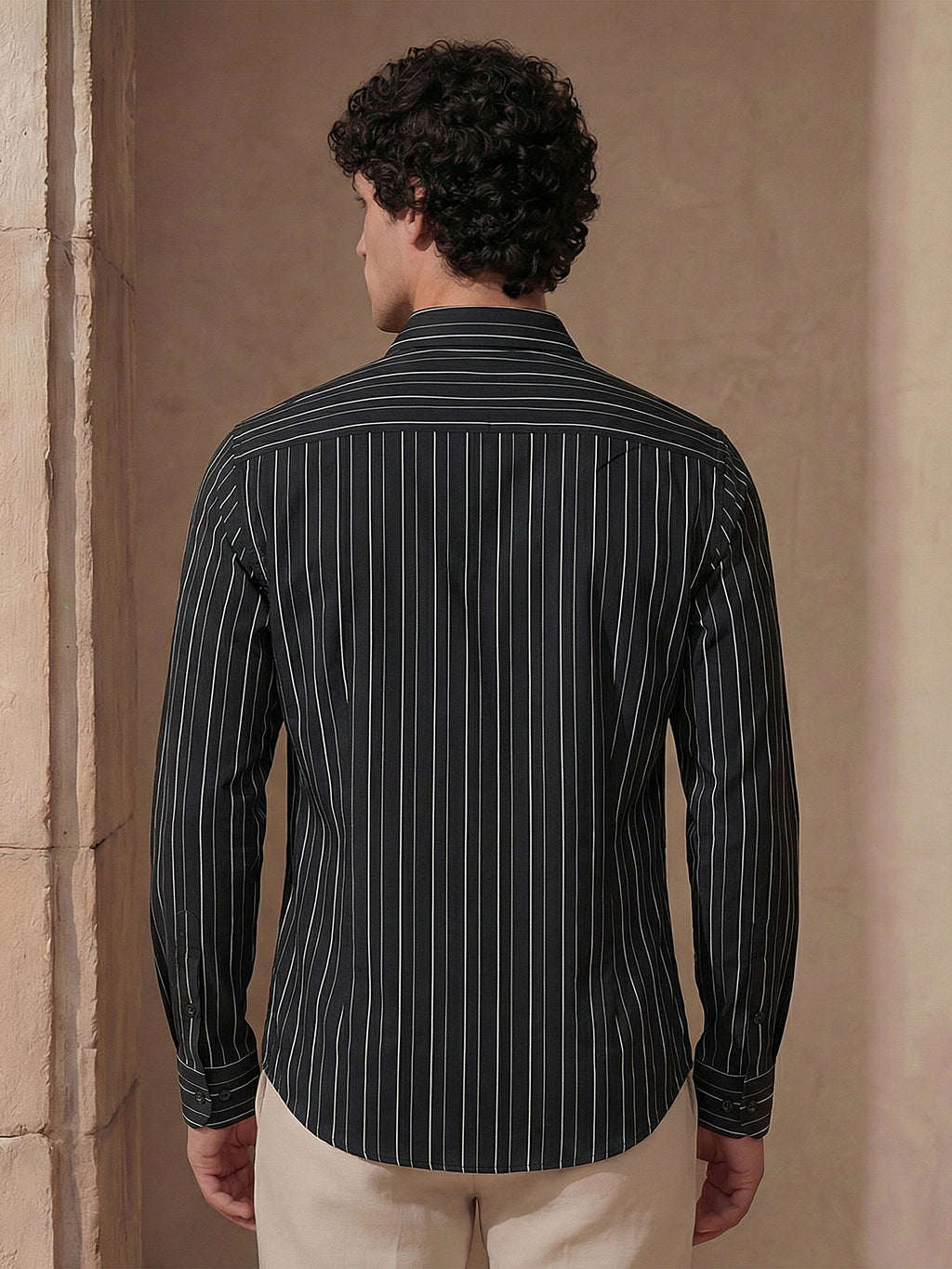 Highlander Men Black Striped Slim Fit Casual Shirt - Black - Image 3
