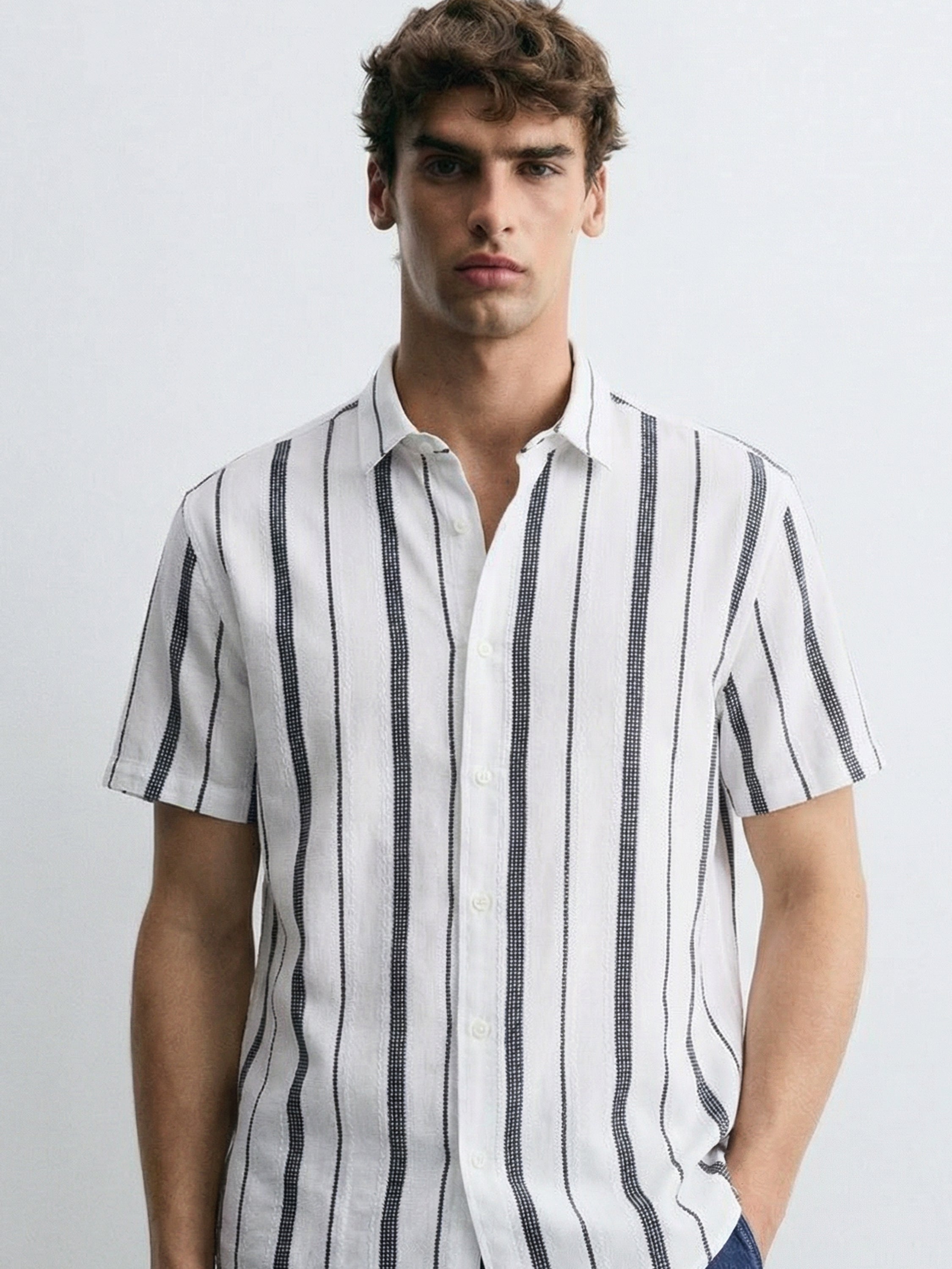 Highlander Men White Striped Regular Fit Casual Shirt - White - Image 1