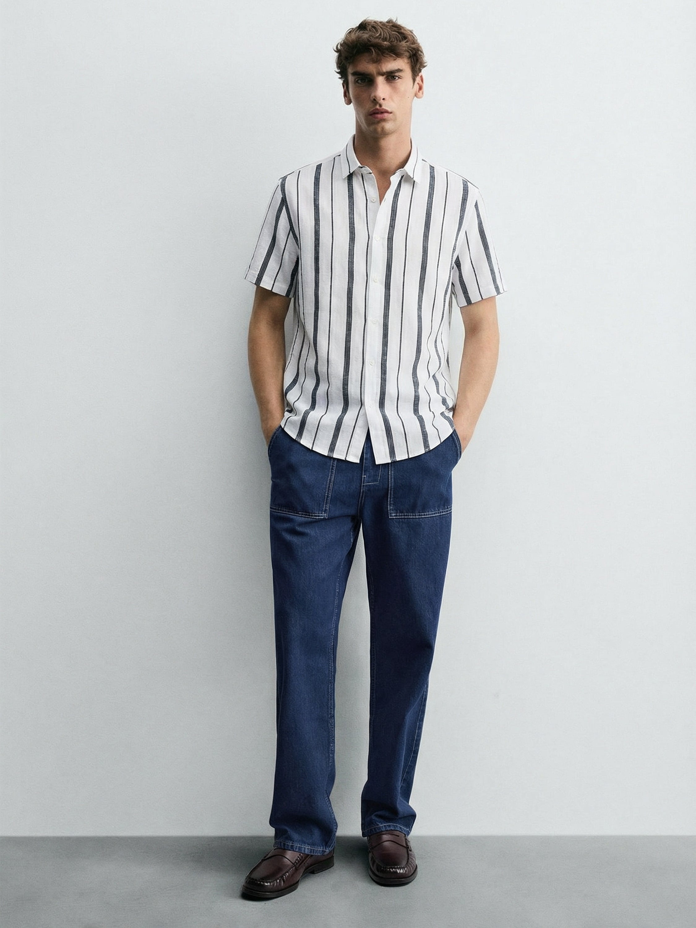 Highlander Men White Striped Regular Fit Casual Shirt - White - Image 2