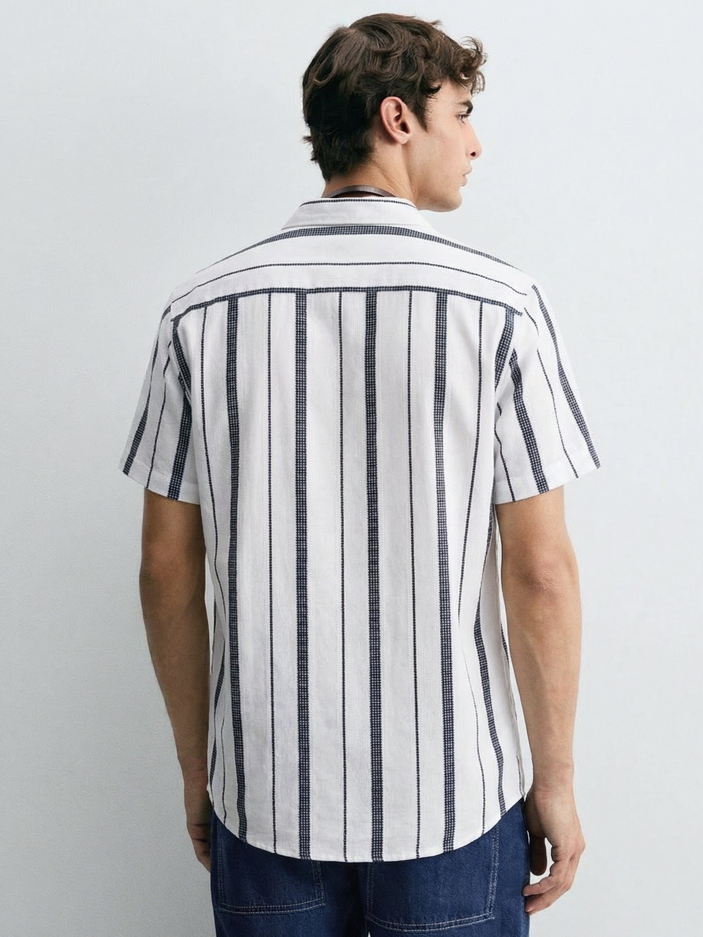 Highlander Men White Striped Regular Fit Casual Shirt - White - Image 3