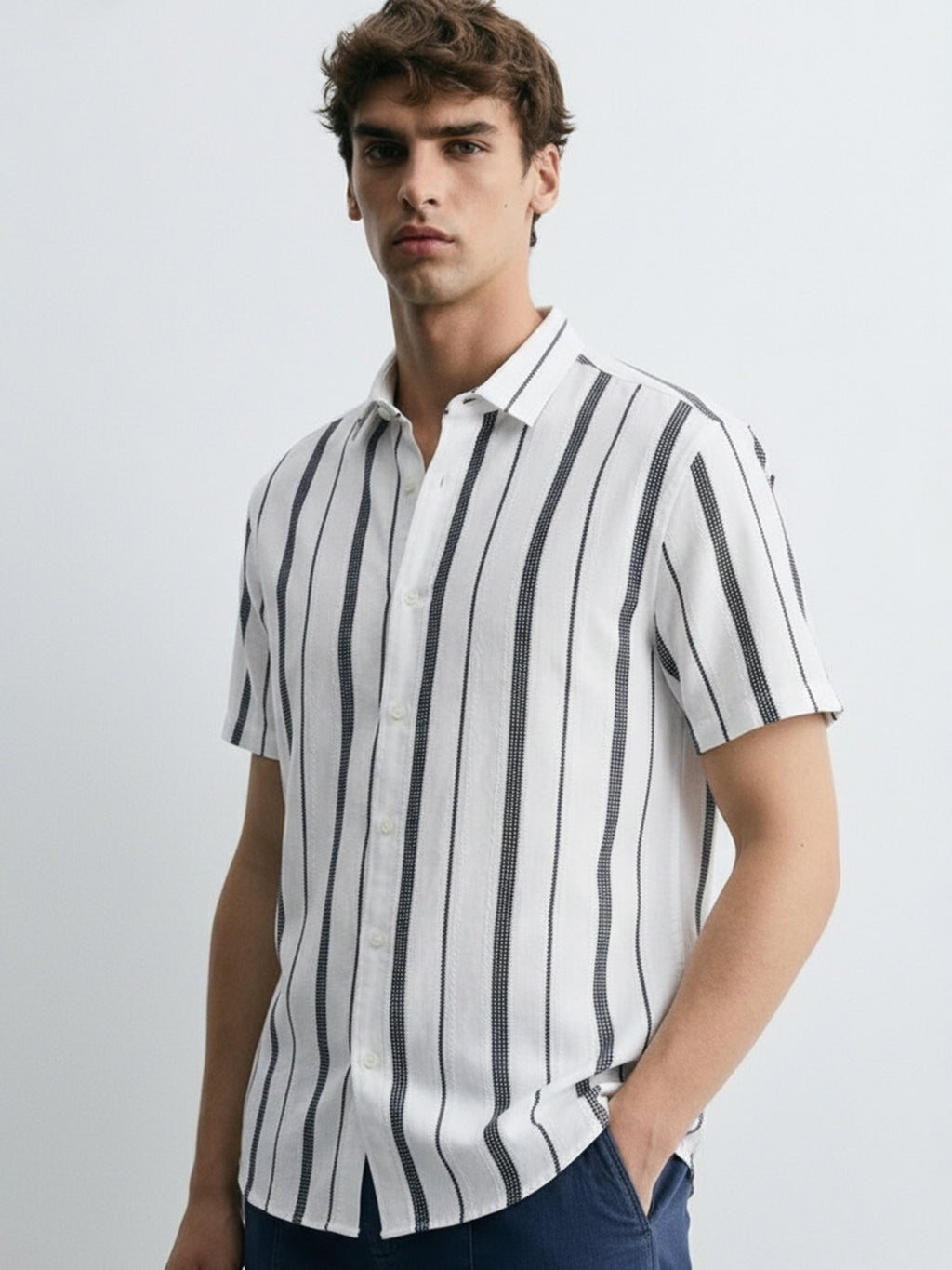 Highlander Men White Striped Regular Fit Casual Shirt - White - Image 4