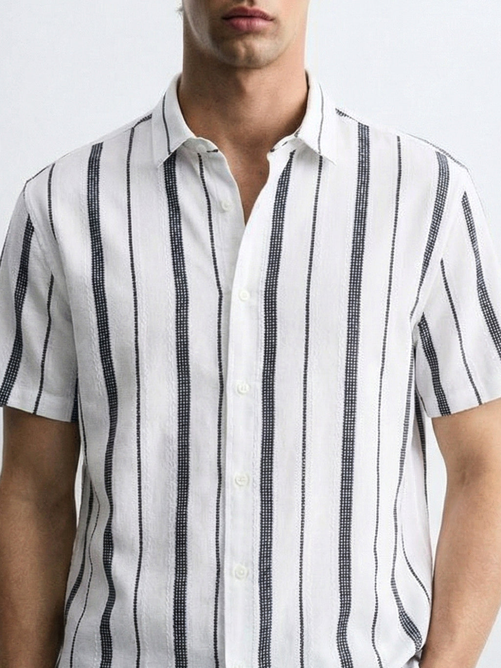 Highlander Men White Striped Regular Fit Casual Shirt - White - Image 5