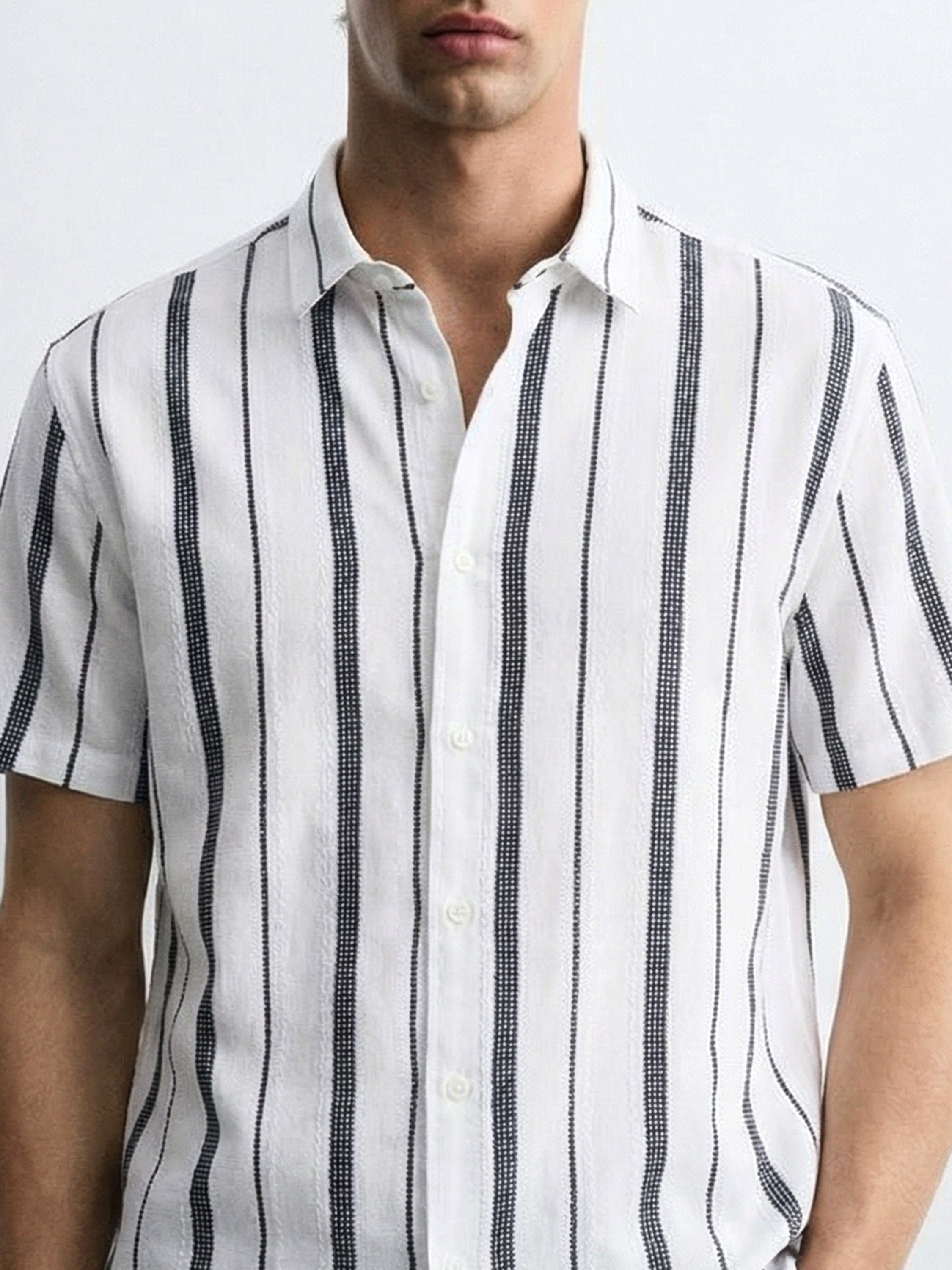 Highlander Men White Striped Regular Fit Casual Shirt - White - Image 5
