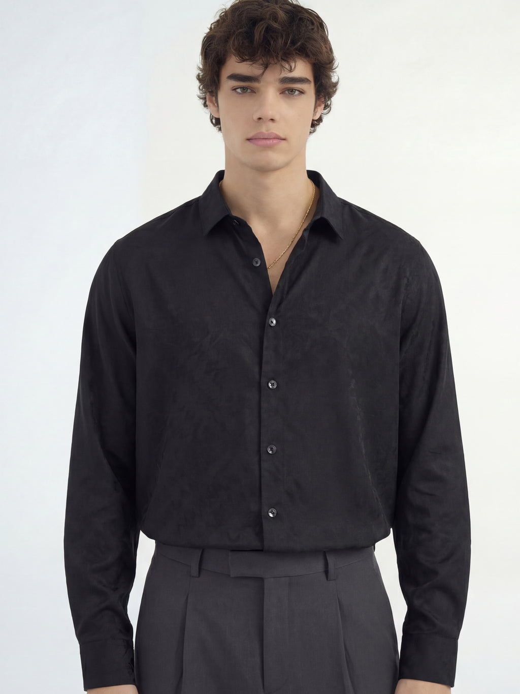 Highlander Men Black Self Design Slim Fit Casual Shirt - Black - Image 1