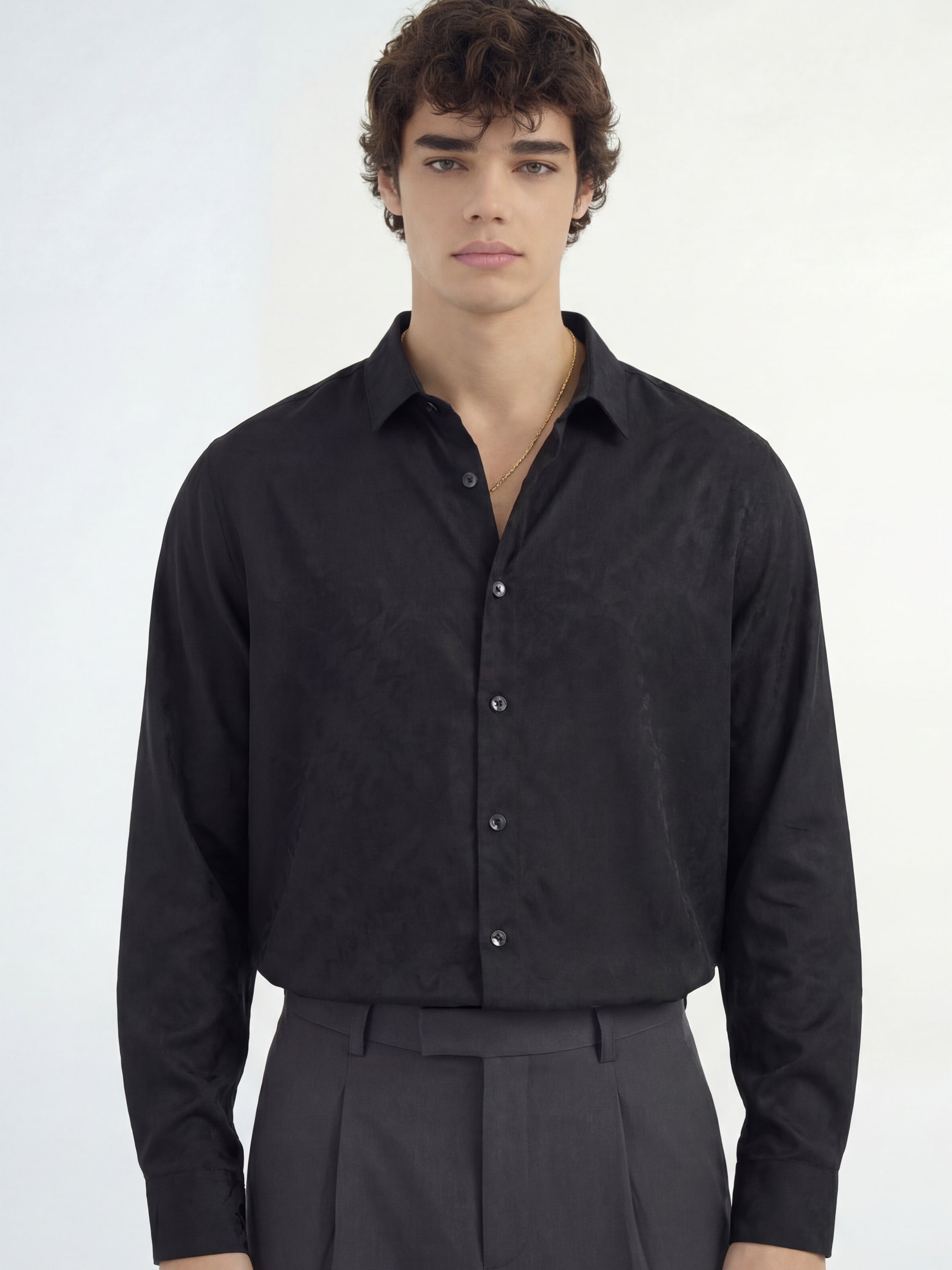 Highlander Men Black Self Design Slim Fit Casual Shirt - Black - Image 1