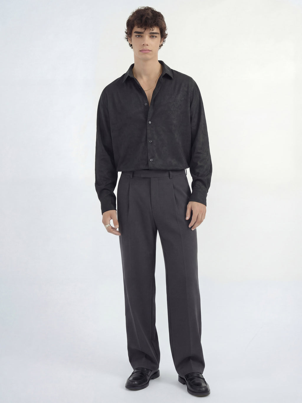 Highlander Men Black Self Design Slim Fit Casual Shirt - Black - Image 2