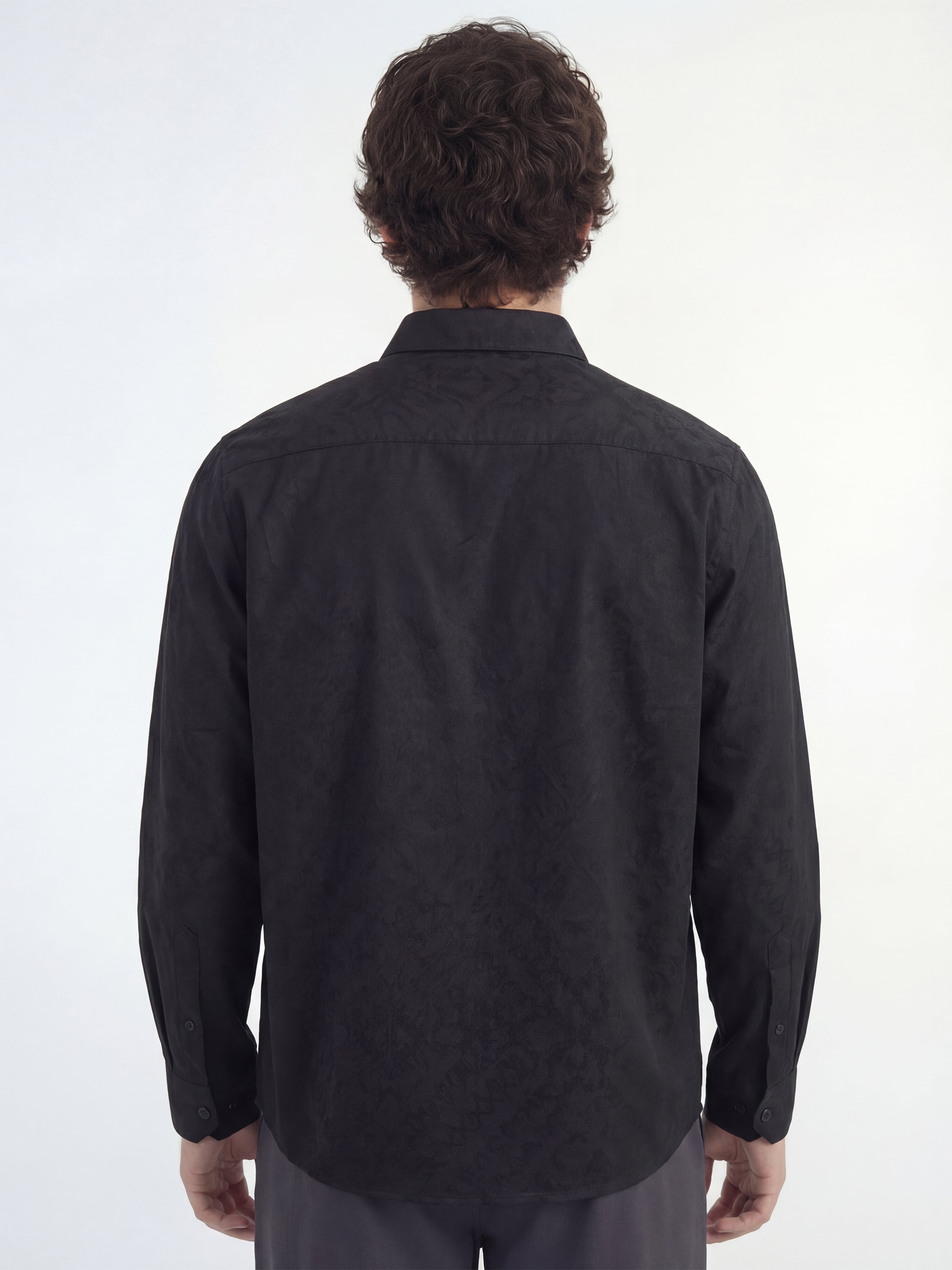 Highlander Men Black Self Design Slim Fit Casual Shirt - Black - Image 3