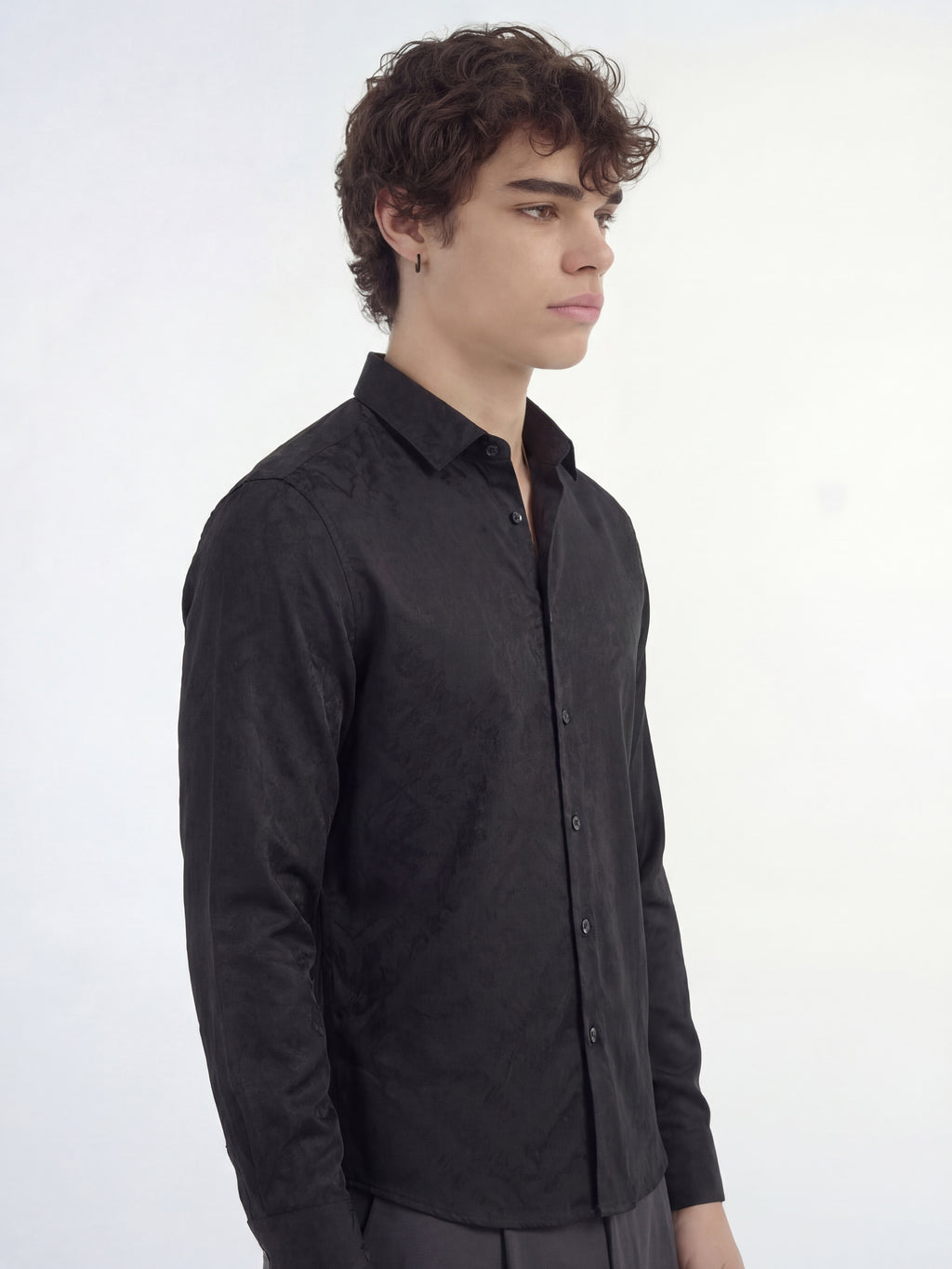 Highlander Men Black Self Design Slim Fit Casual Shirt - Black - Image 6