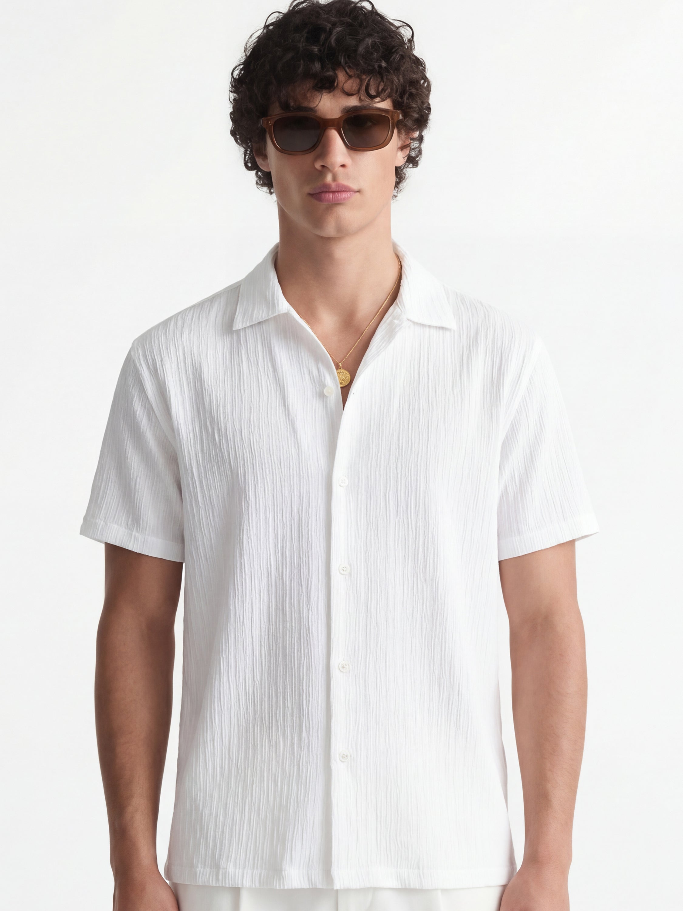 Highlander Men White Self Design Relaxed Fit Casual Shirt - White - Image 1