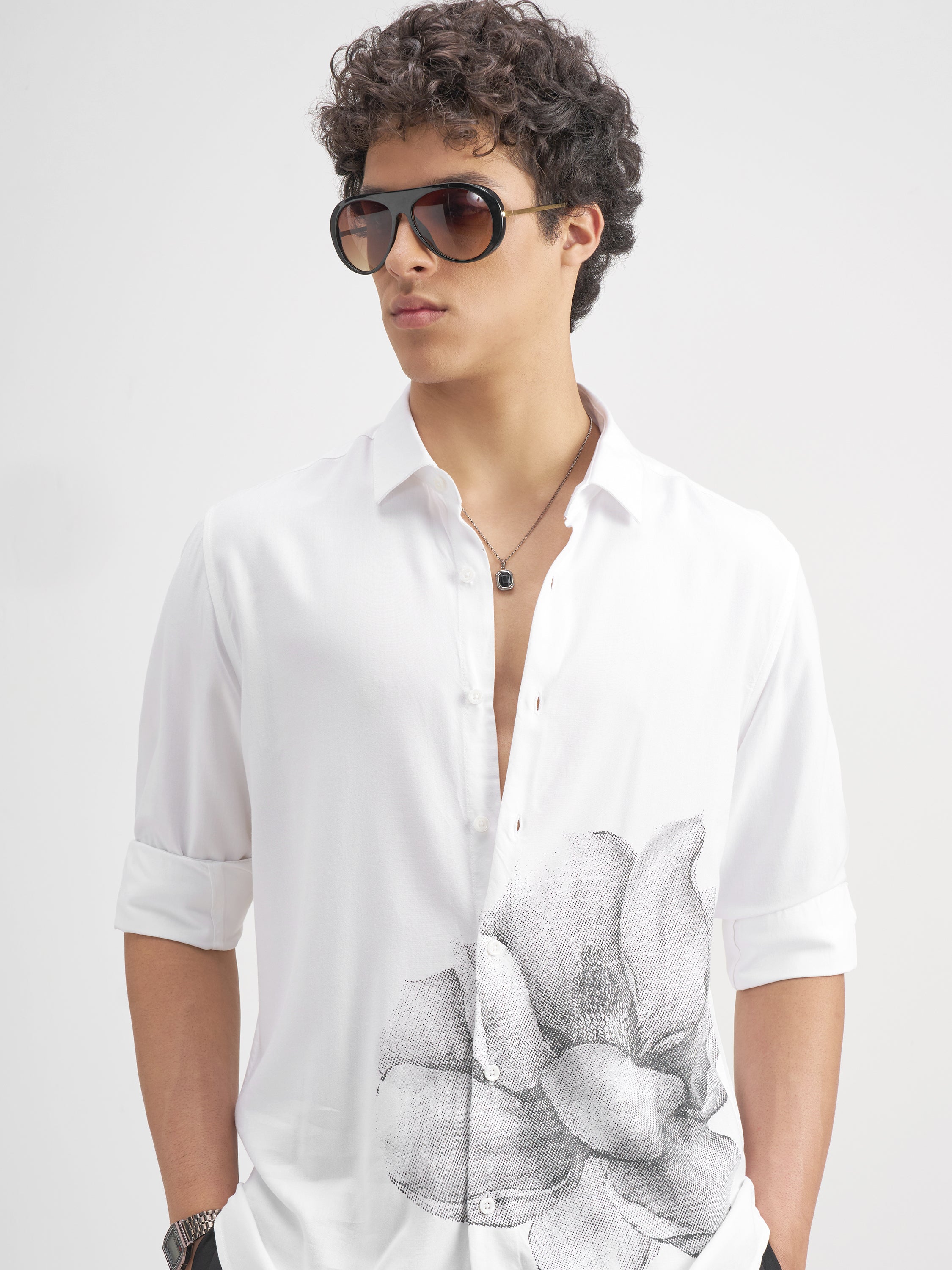 Highlander Men White Printed Regular Fit Casual Shirt - White - Image 1