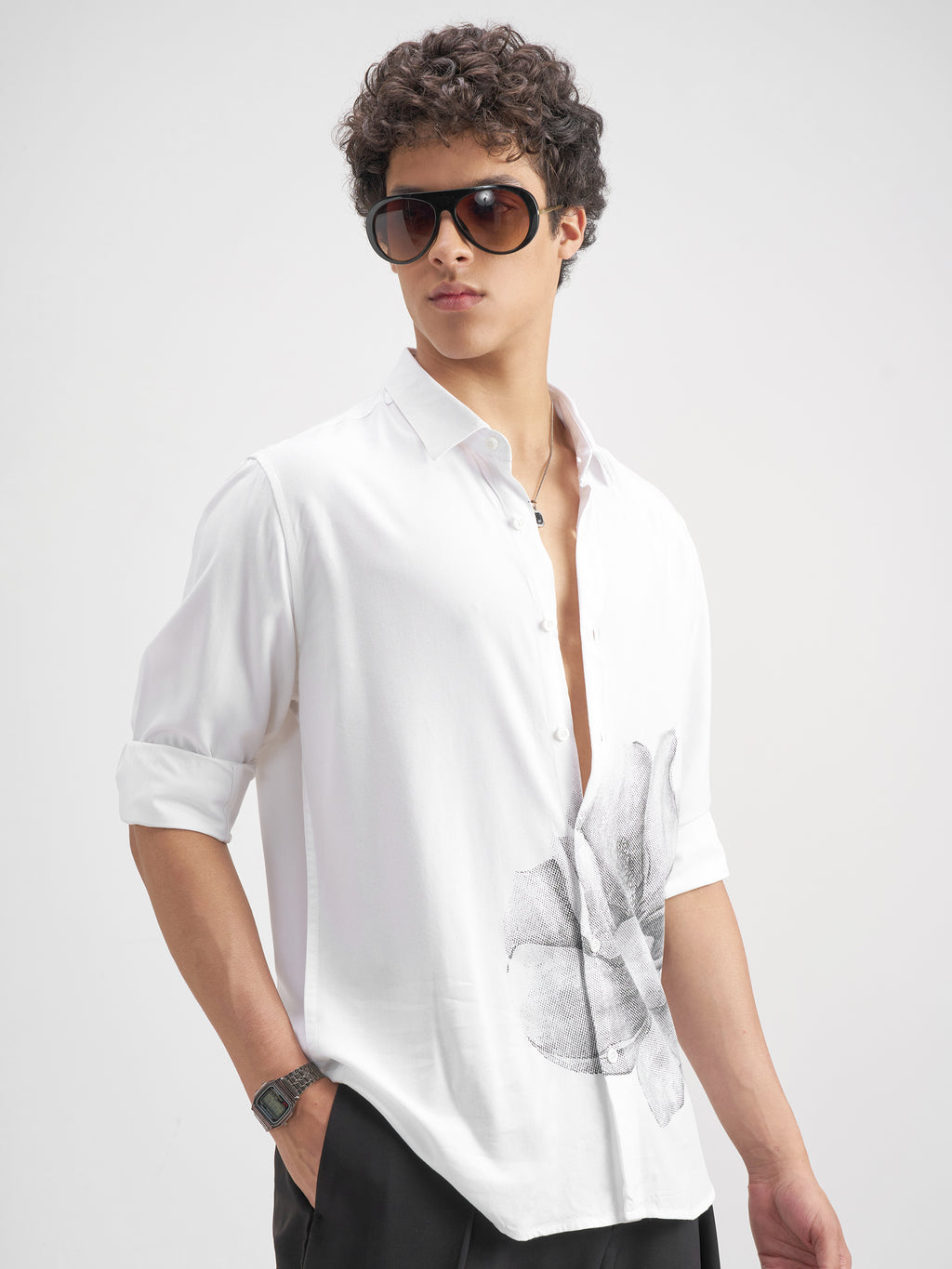 Highlander Men White Printed Regular Fit Casual Shirt - White - Image 6