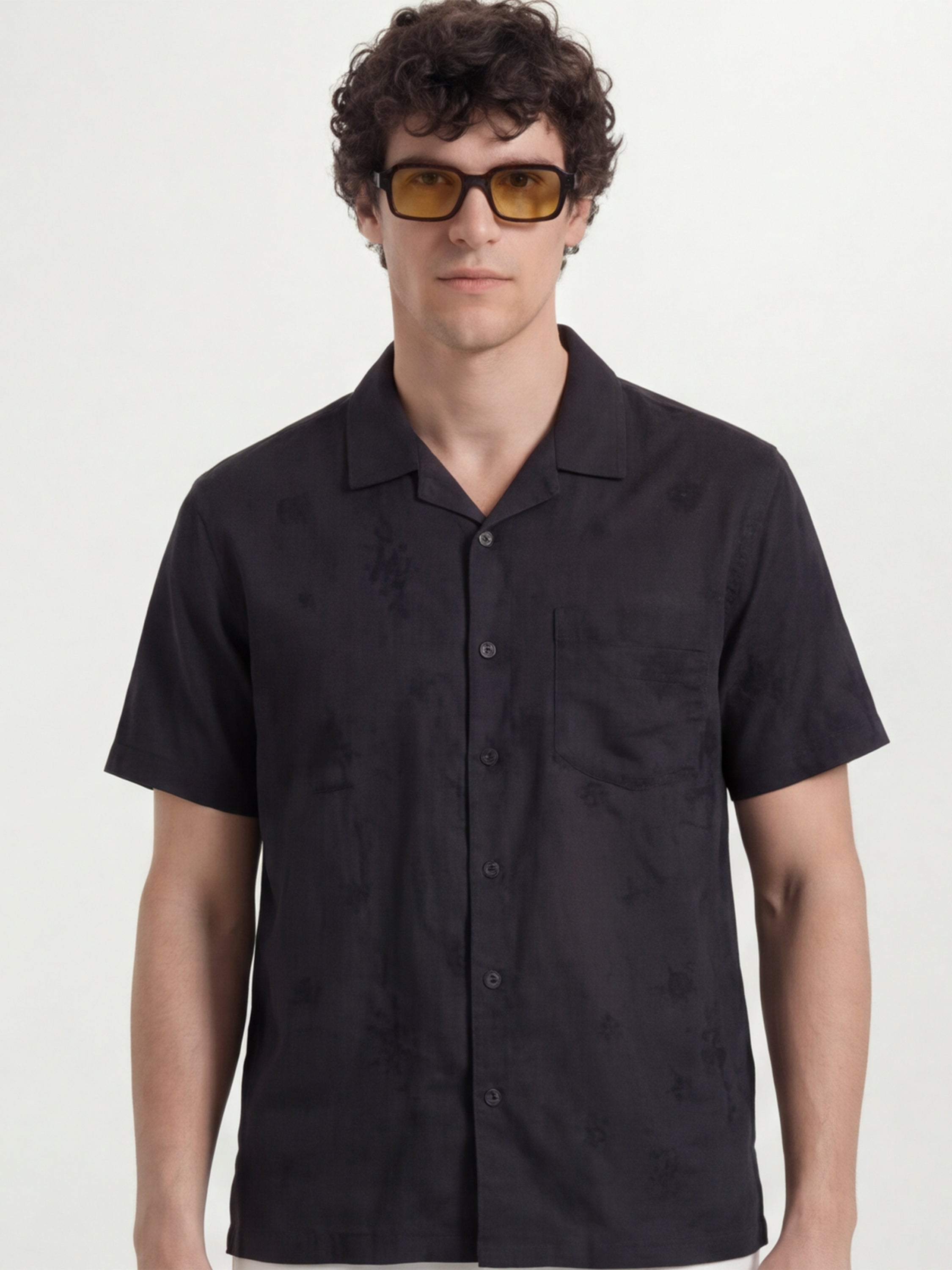Highlander Men Black Self Design Relaxed Fit Casual Shirt - Black - Image 1