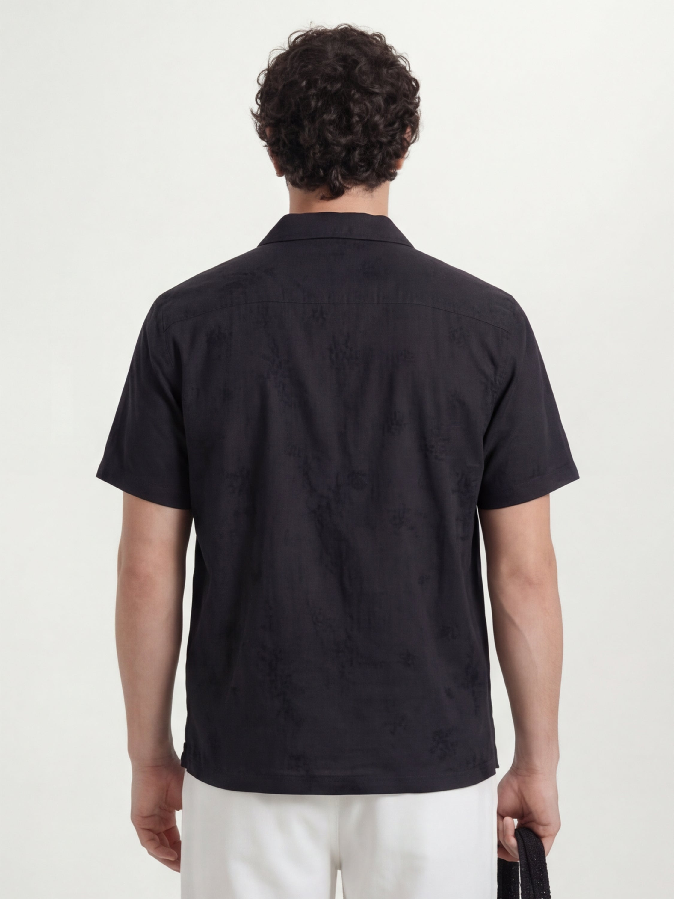 Highlander Men Black Self Design Relaxed Fit Casual Shirt - Black - Image 3