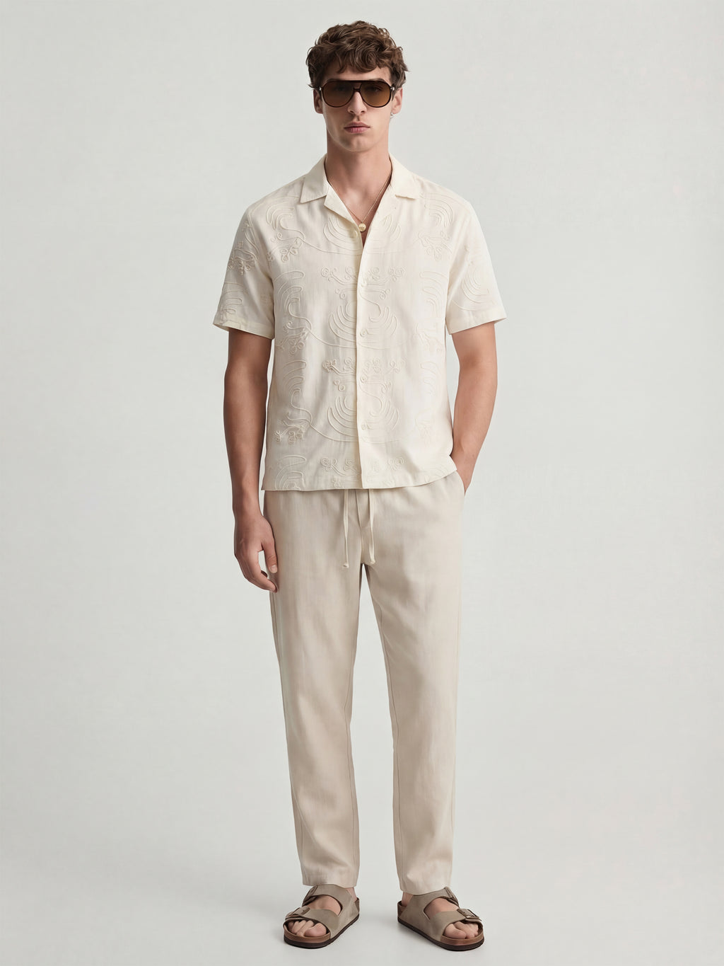 Highlander Men Cream Embroidered Regular Fit Casual Shirt - Cream - Image 2