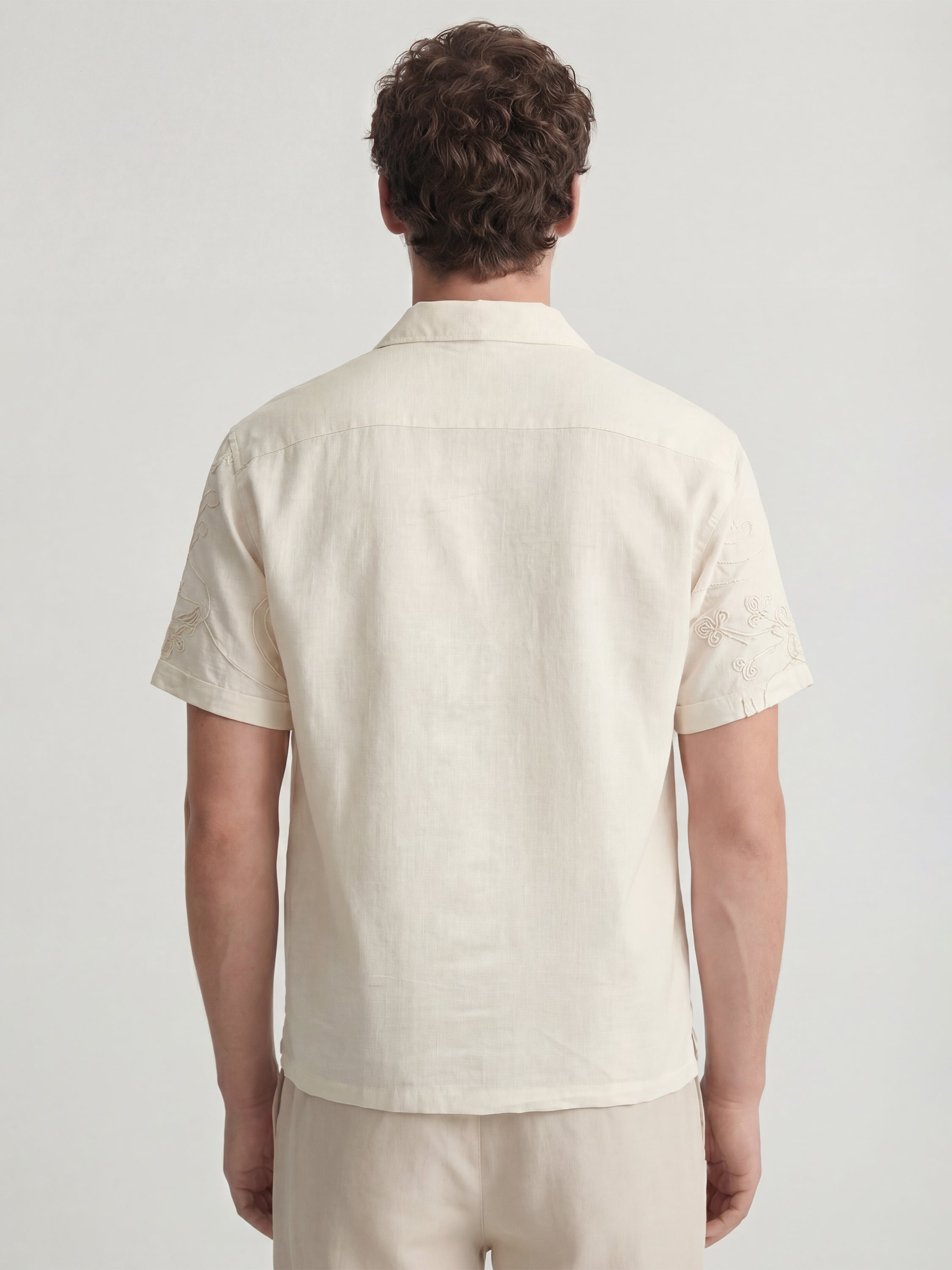 Highlander Men Cream Embroidered Regular Fit Casual Shirt - Cream - Image 3