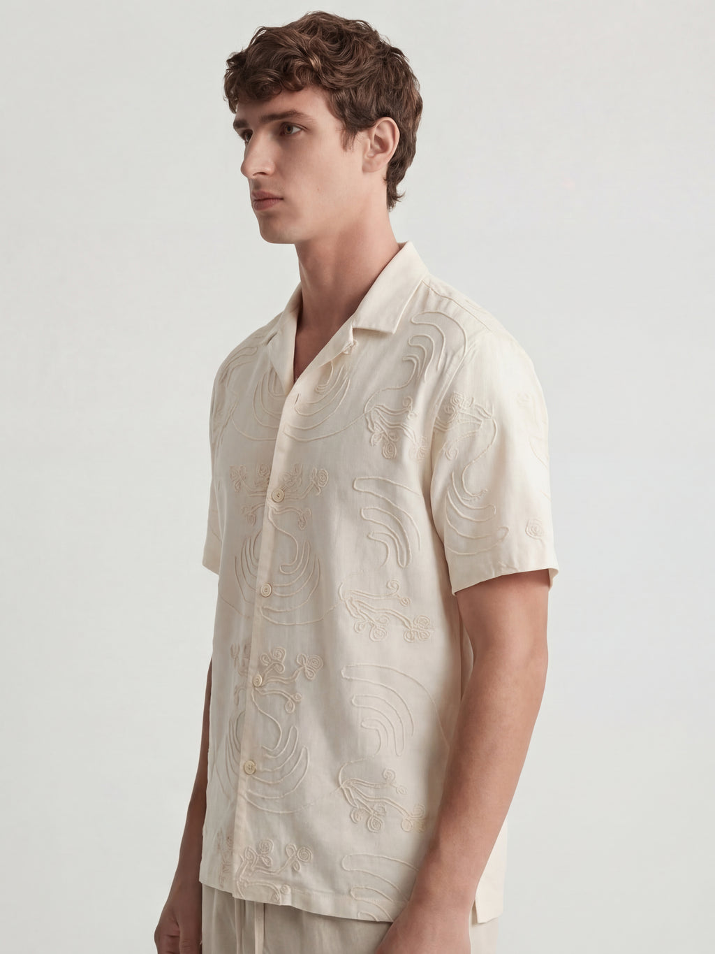 Highlander Men Cream Embroidered Regular Fit Casual Shirt - Cream - Image 4
