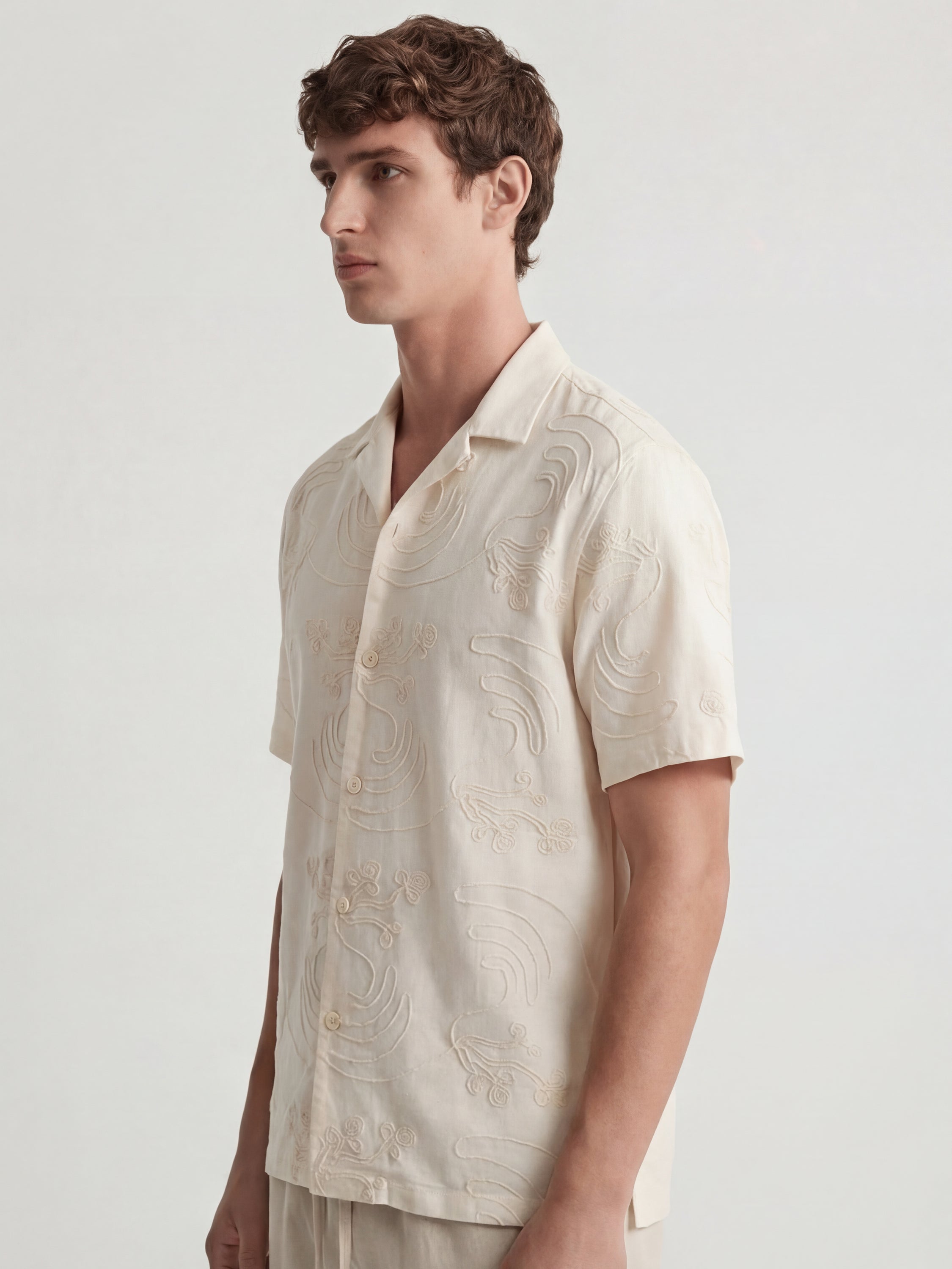 Highlander Men Cream Embroidered Regular Fit Casual Shirt - Cream - Image 4