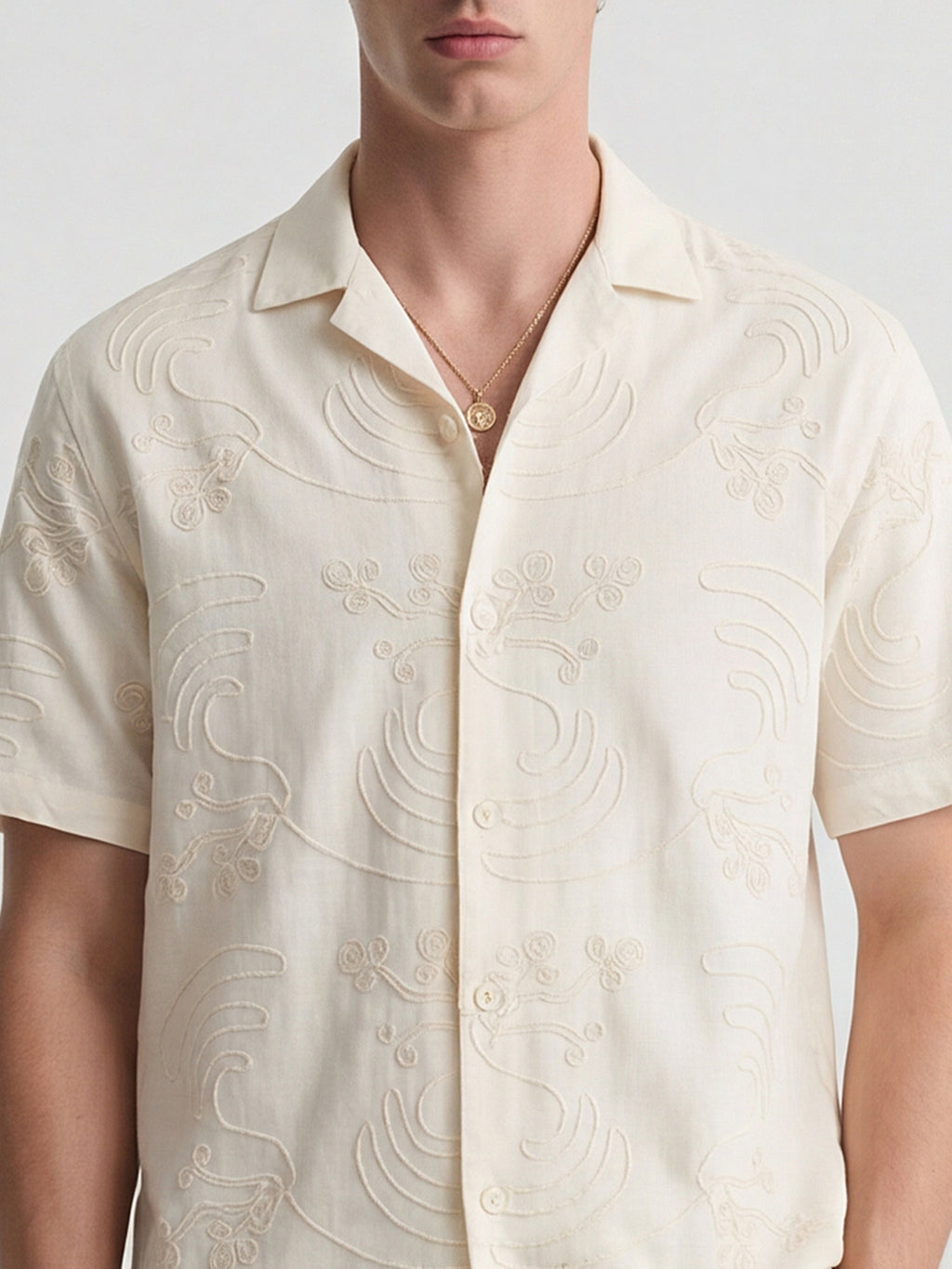 Highlander Men Cream Embroidered Regular Fit Casual Shirt - Cream - Image 5
