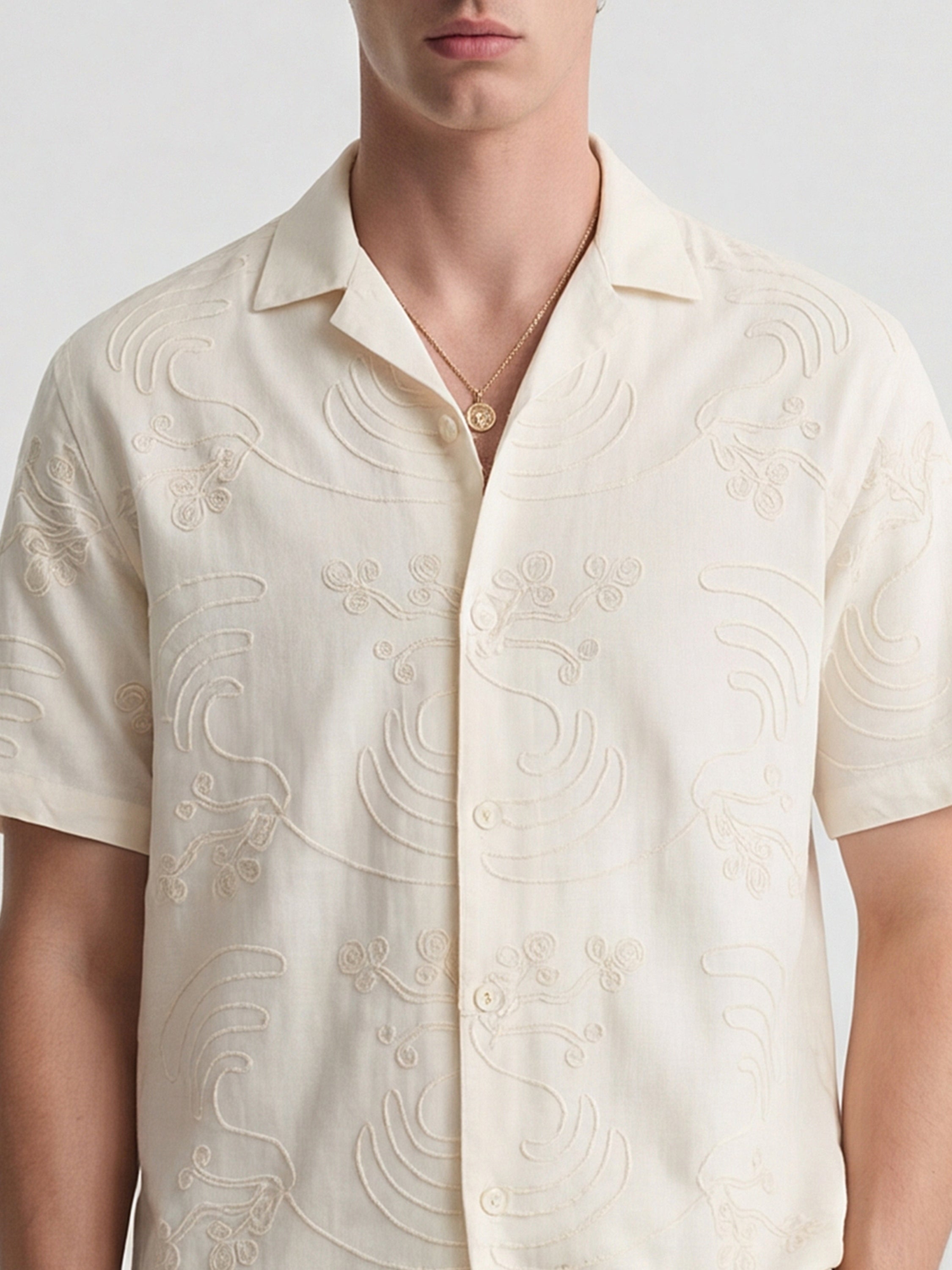 Highlander Men Cream Embroidered Regular Fit Casual Shirt - Cream - Image 5