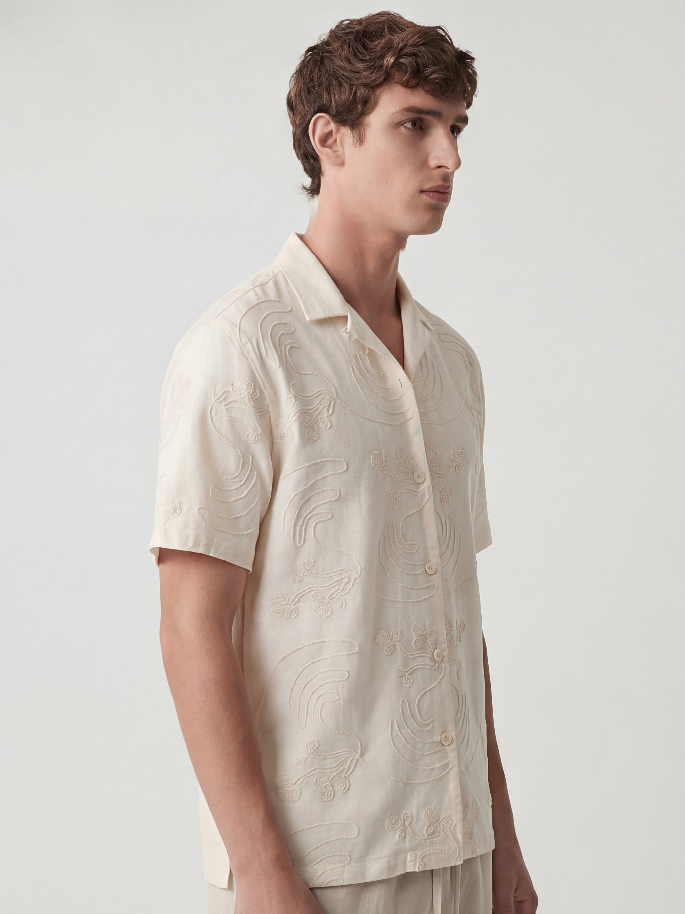 Highlander Men Cream Embroidered Regular Fit Casual Shirt - Cream - Image 6