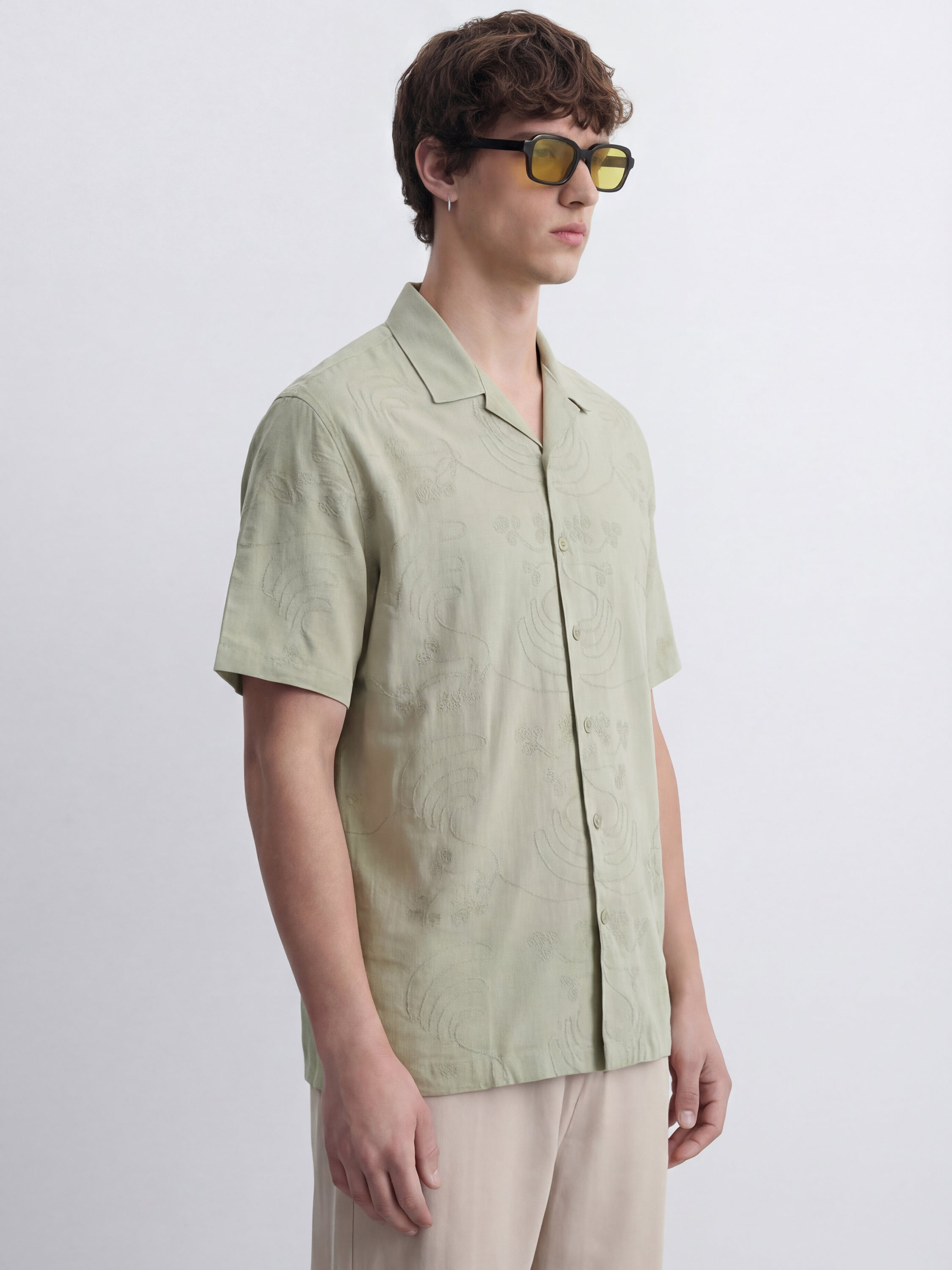Highlander Men Green Embroidered Relaxed Fit Casual Shirt - Green - Image 6