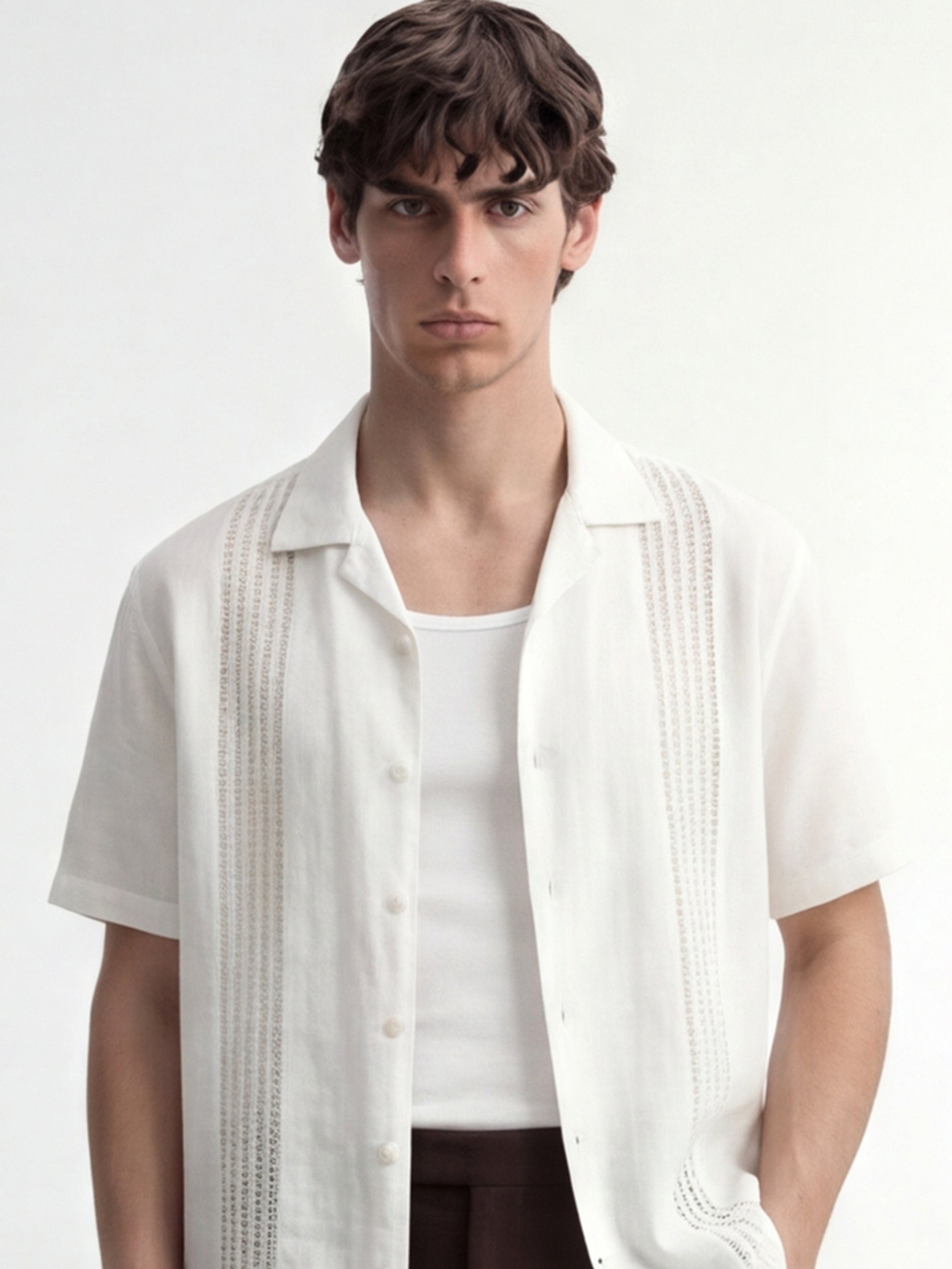 Highlander Men White Self Design Relaxed Fit Casual Shirt - White - Image 1