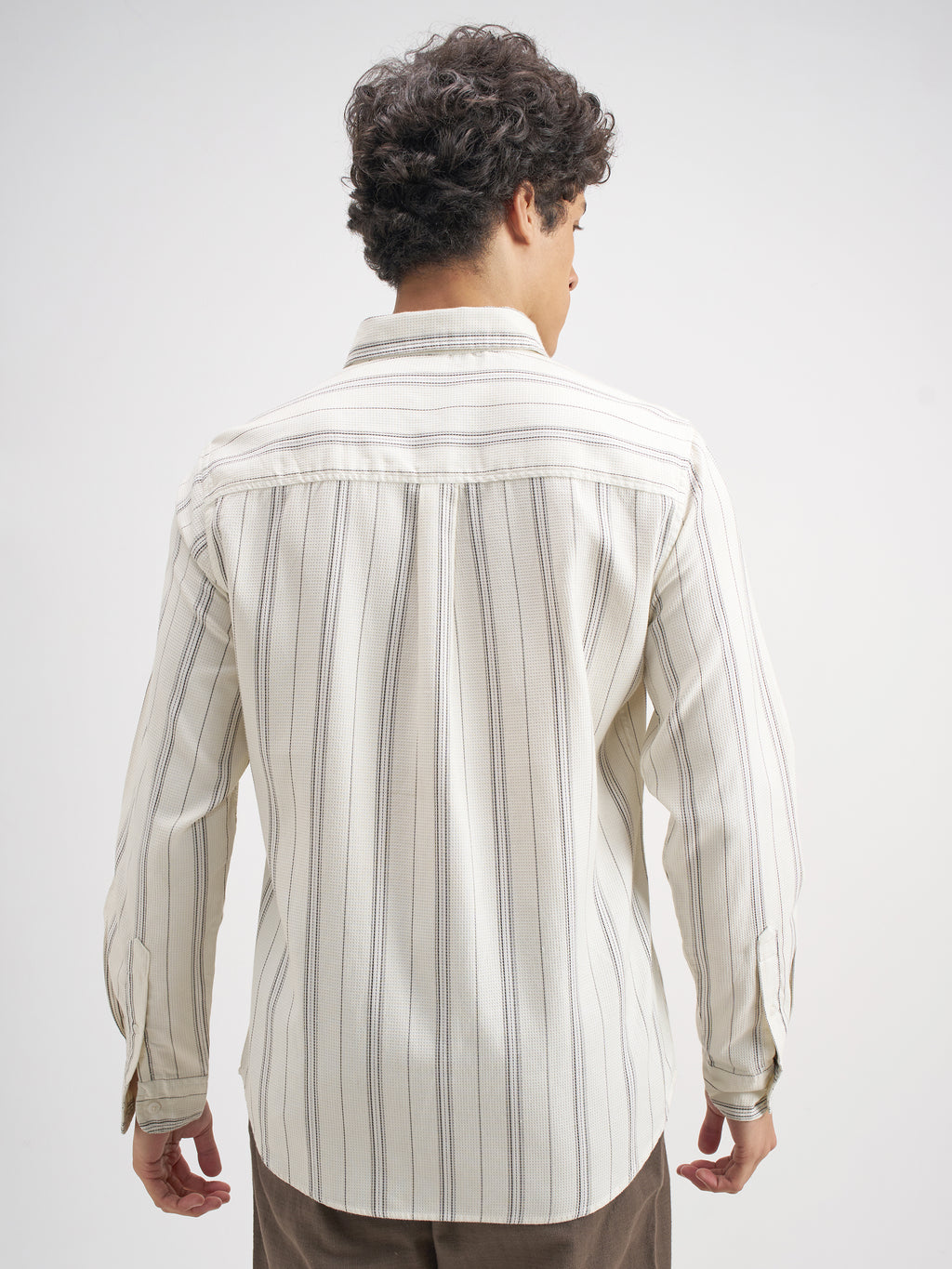 Highlander Men Off White Striped Slim Fit Casual Shirt - Off White - Image 3