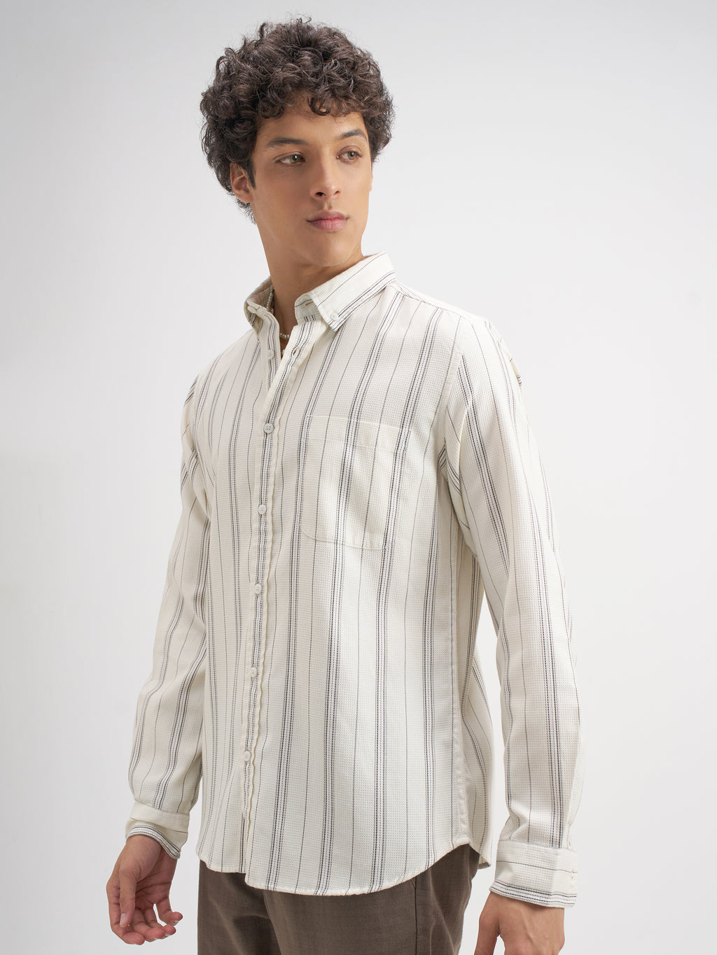 Highlander Men Off White Striped Slim Fit Casual Shirt - Off White - Image 4