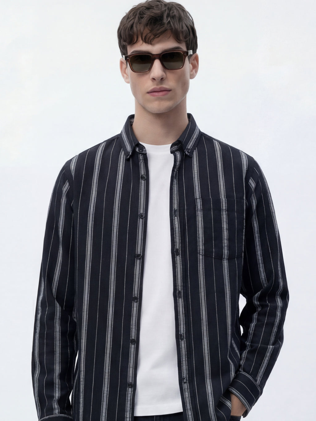 Highlander Men Black Striped Slim Fit Casual Shirt - Black - Image 1