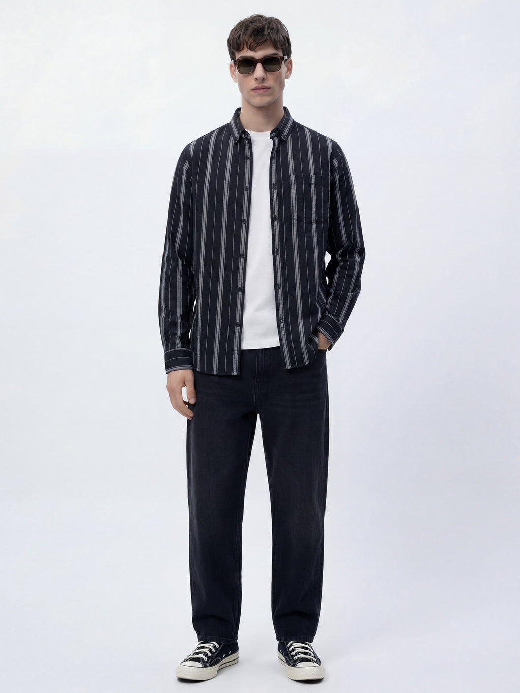 Highlander Men Black Striped Slim Fit Casual Shirt - Black - Image 2